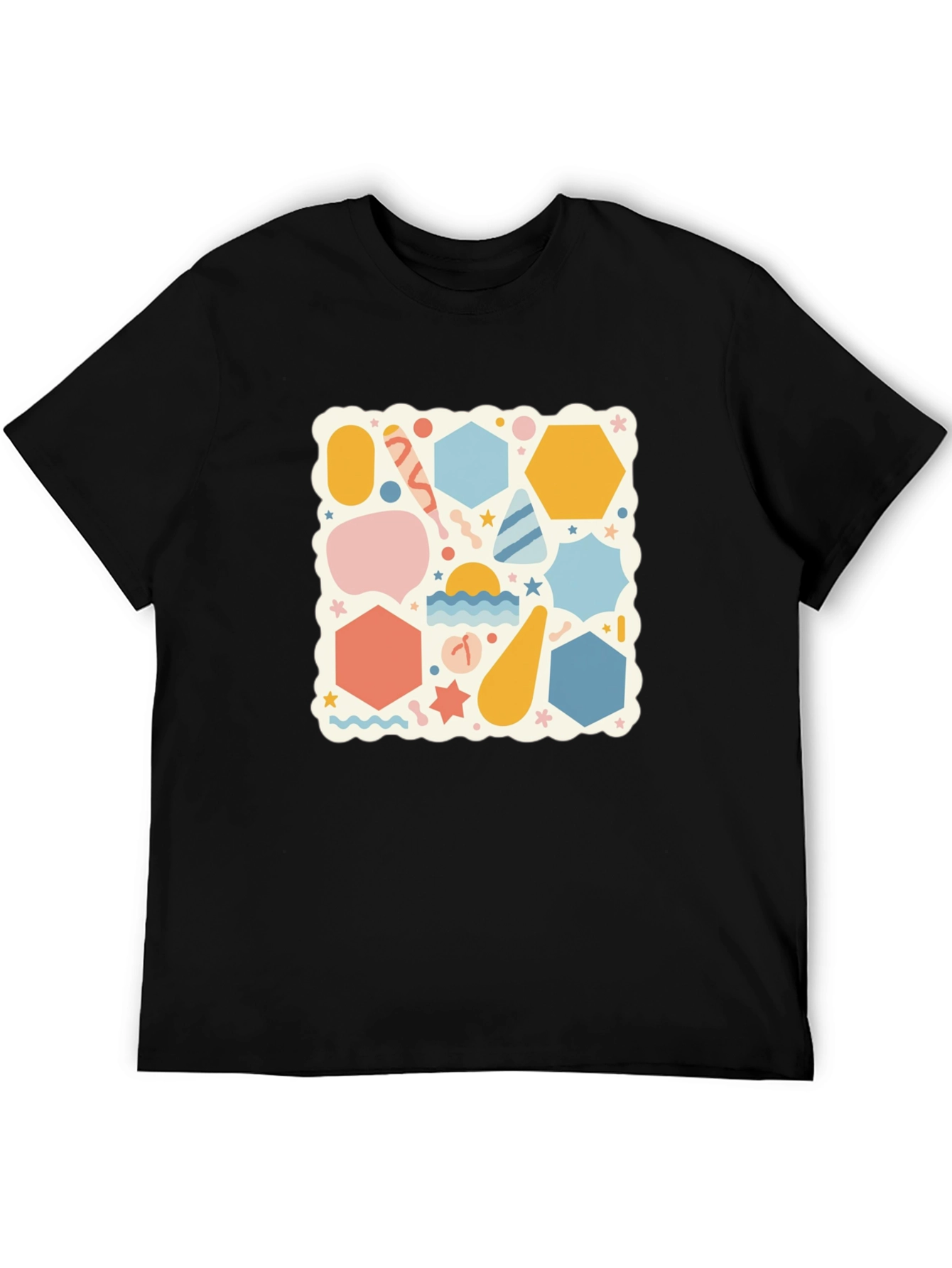 Black Funky Geometric Pattern Black T-Shirt view 5