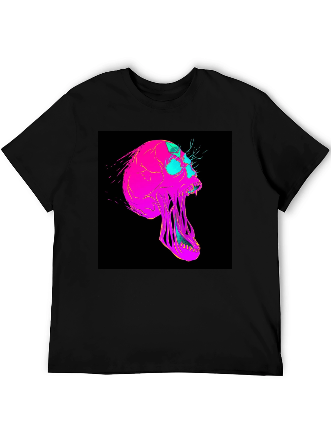 Black Vaporwave Skull Graphic Tee - Black Cotton T-Shirt view 5