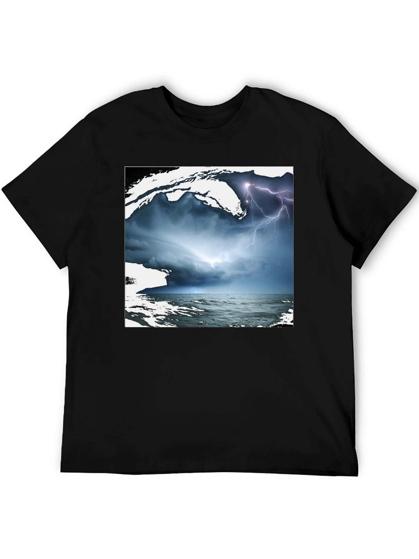 Black Stormy Sea Graphic Tee - Black Cotton T-Shirt view 5