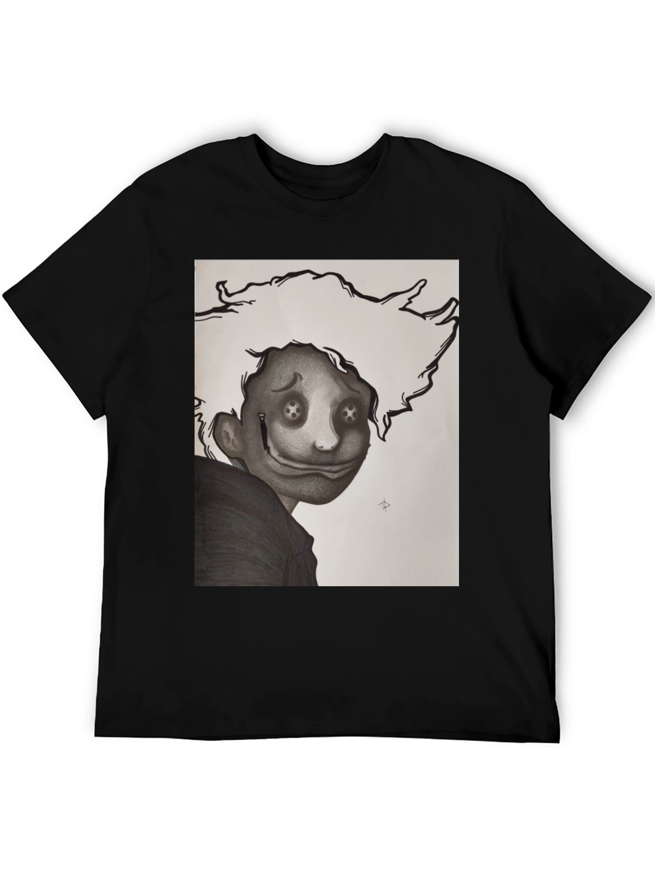 Black Creepy Cartoon Graphic T-Shirt view 5