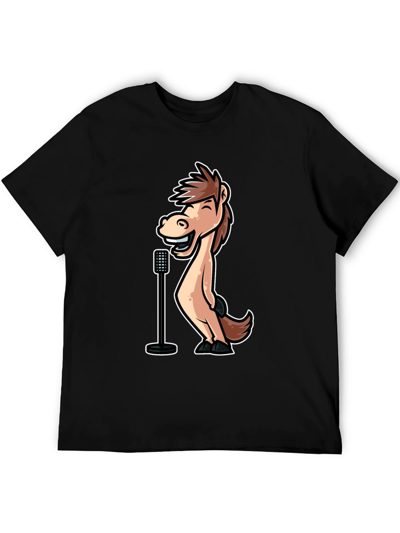 Black Funny Horse Singer Graphic Tee - Black Cotton T-Shirt view 5