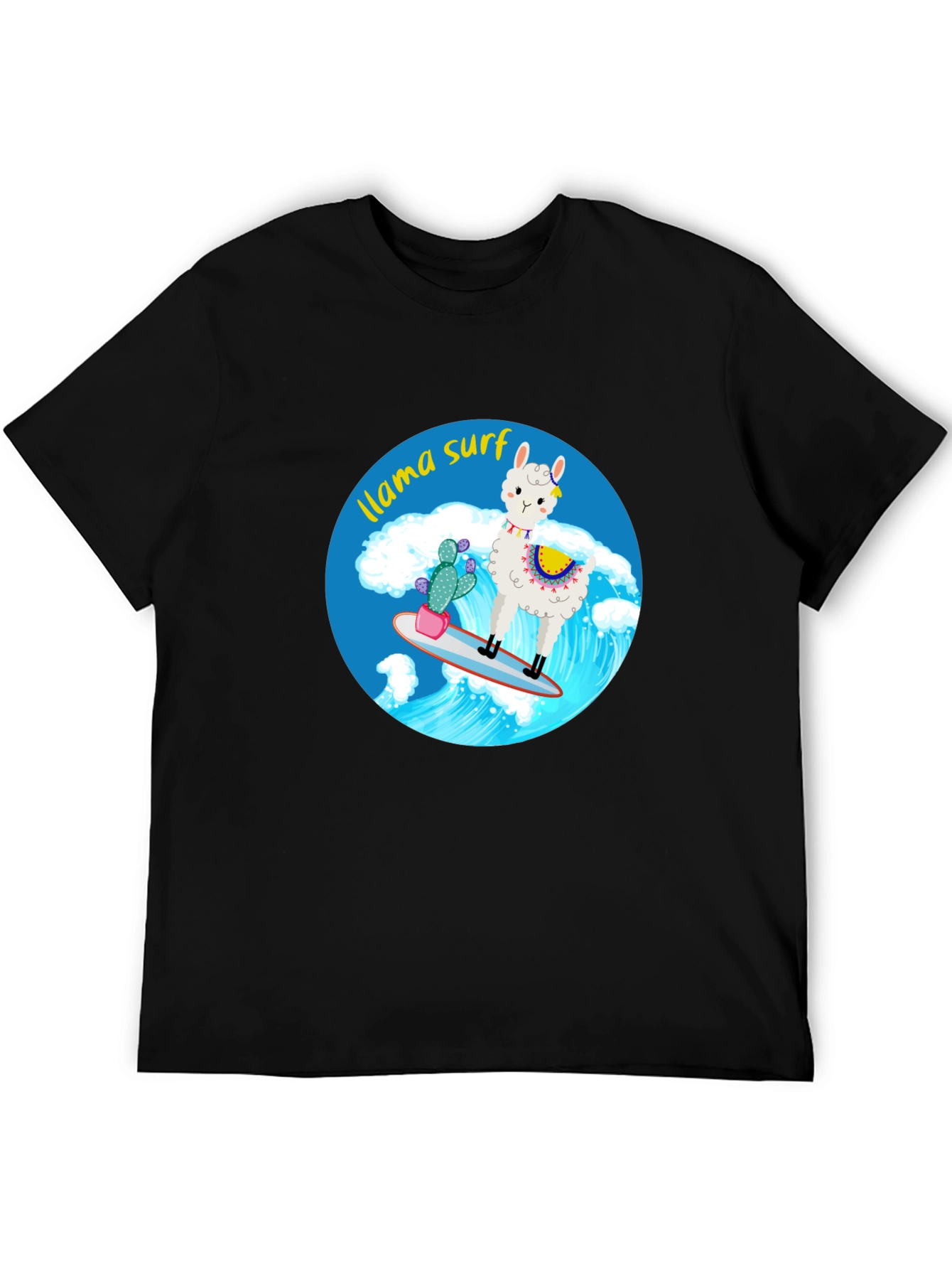 Black Llama Surf Graphic Tee - Black Cotton T-Shirt view 5