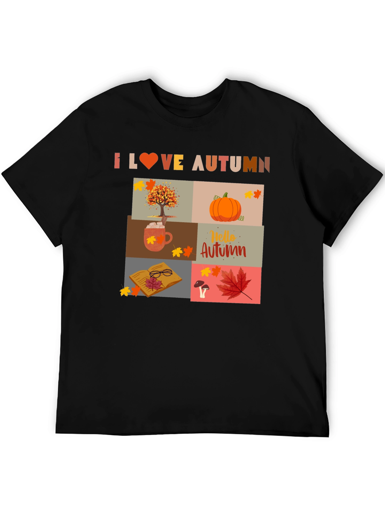 Black I Love Autumn Collage T-Shirt view 5