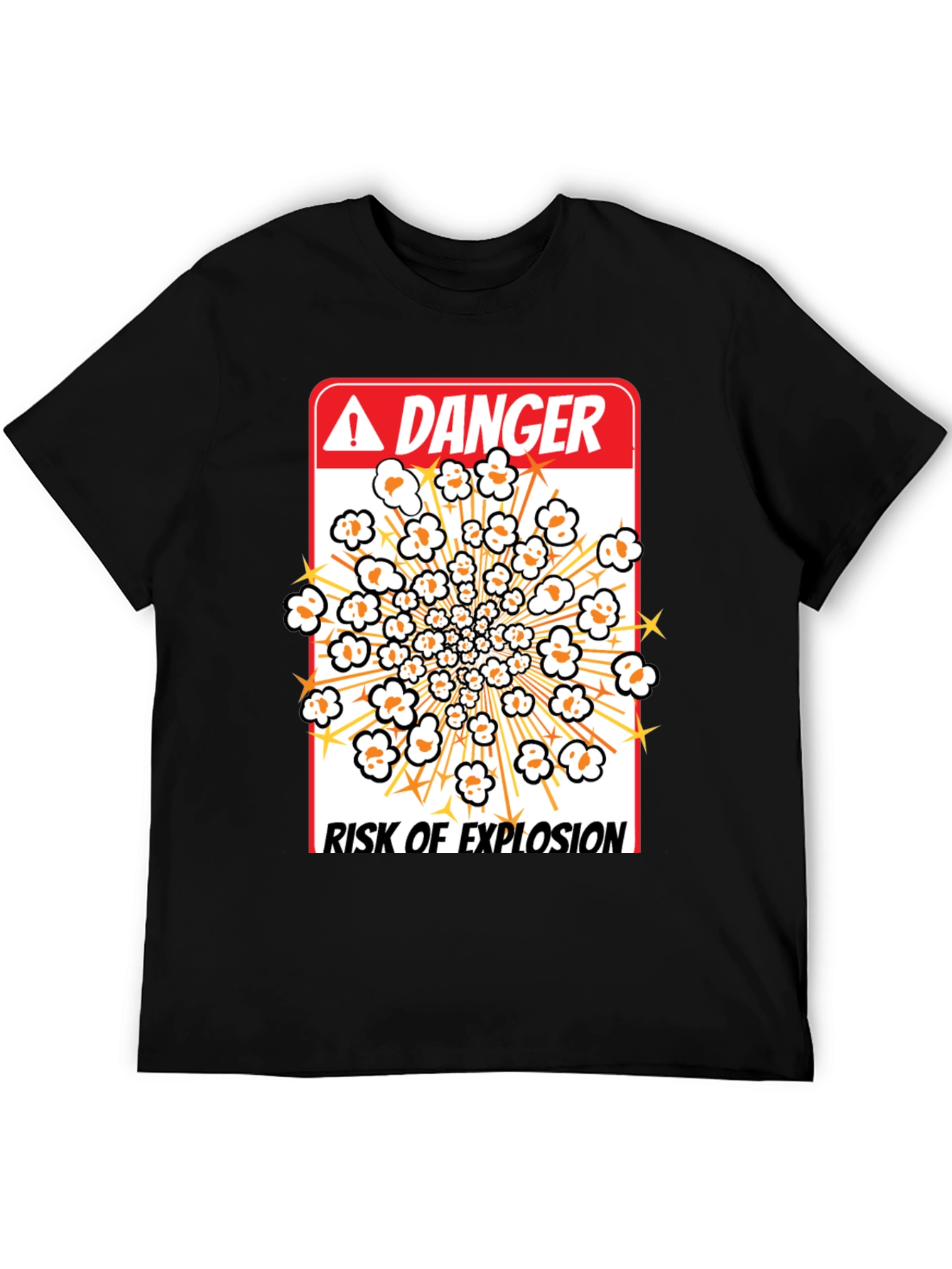 Black Danger Risk Of Explosion Popcorn T-Shirt view 5