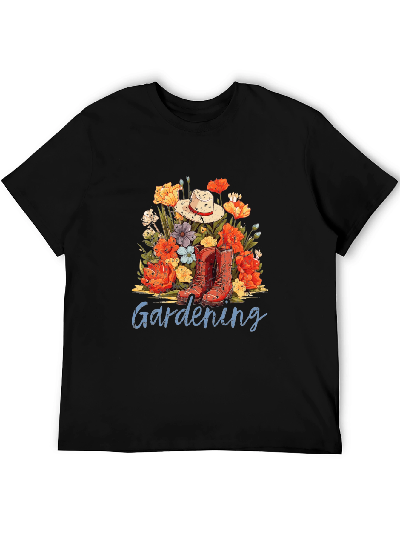 Black Gardening T-Shirt with Floral Design view 5