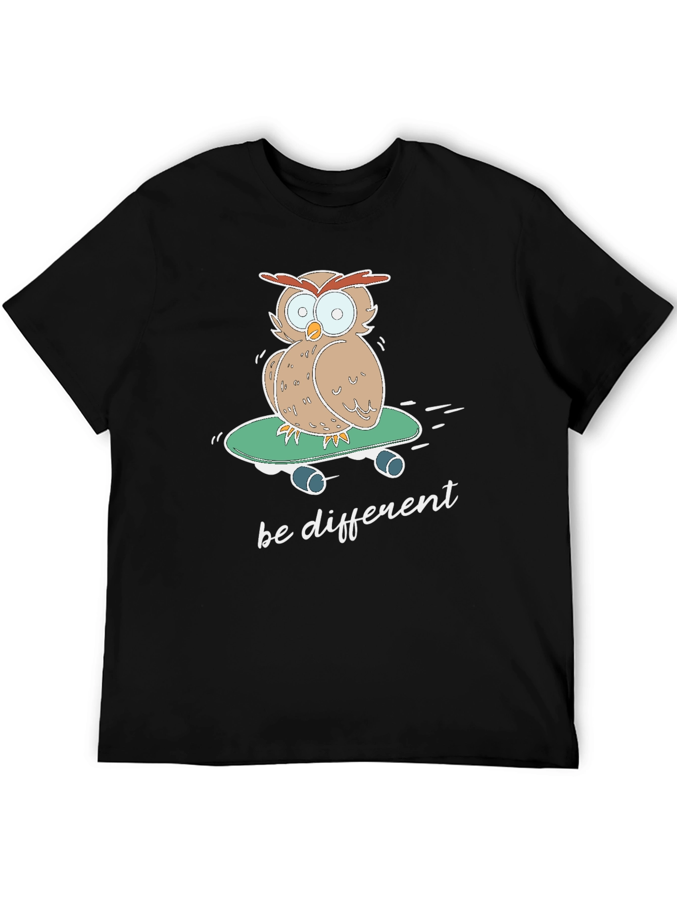 Black Owl Skateboard T-Shirt - "Be Different" Tee view 5