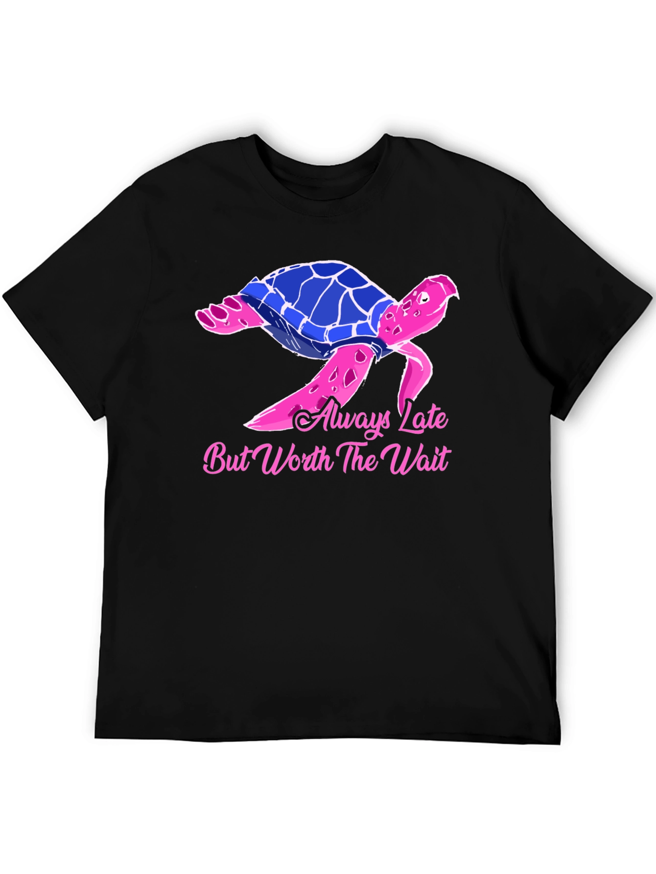 Black Always Late Turtle Graphic Tee - Unisex Black T-Shirt view 5