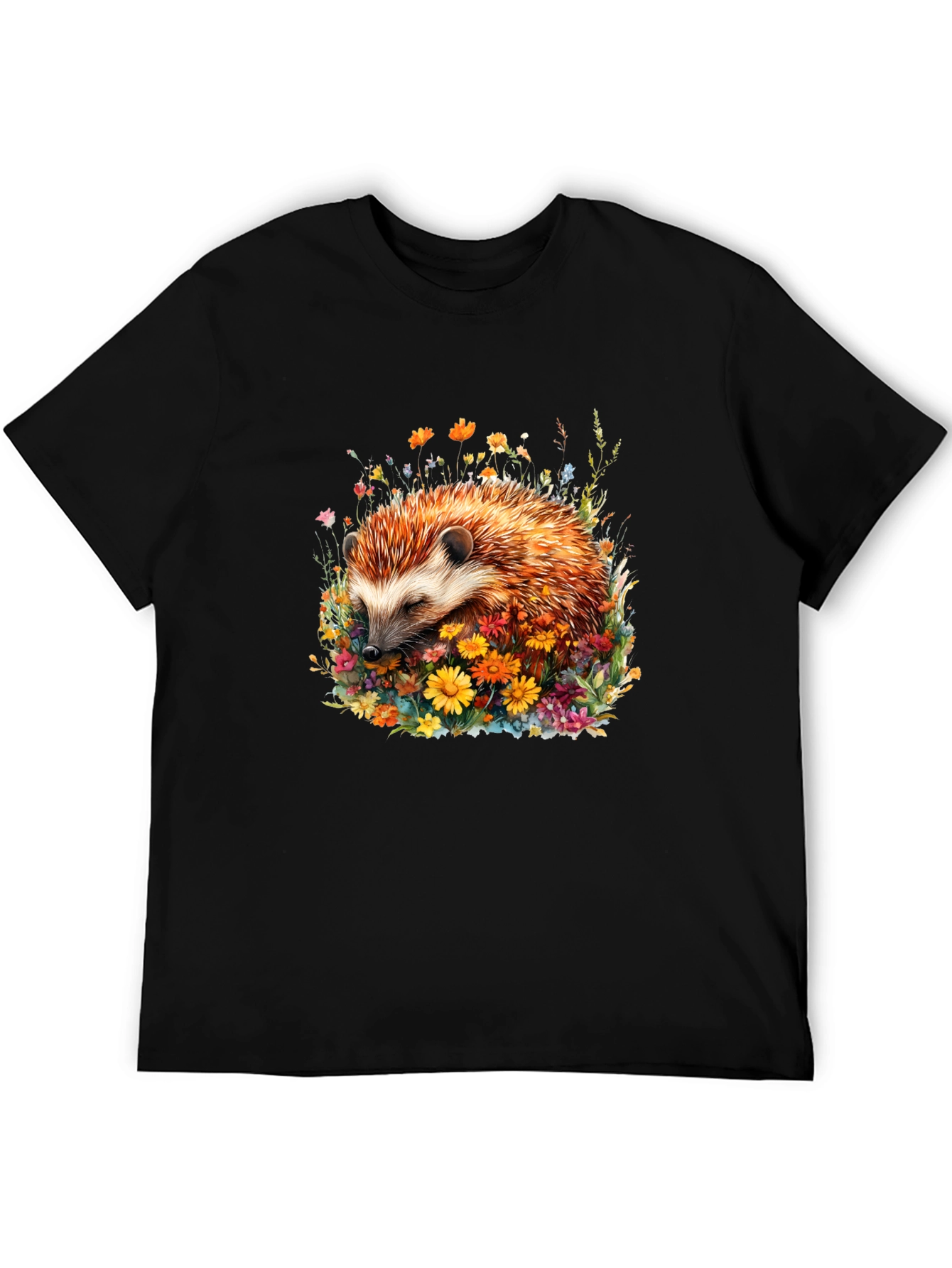 Black Hedgehog in Flowers Graphic Tee view 5