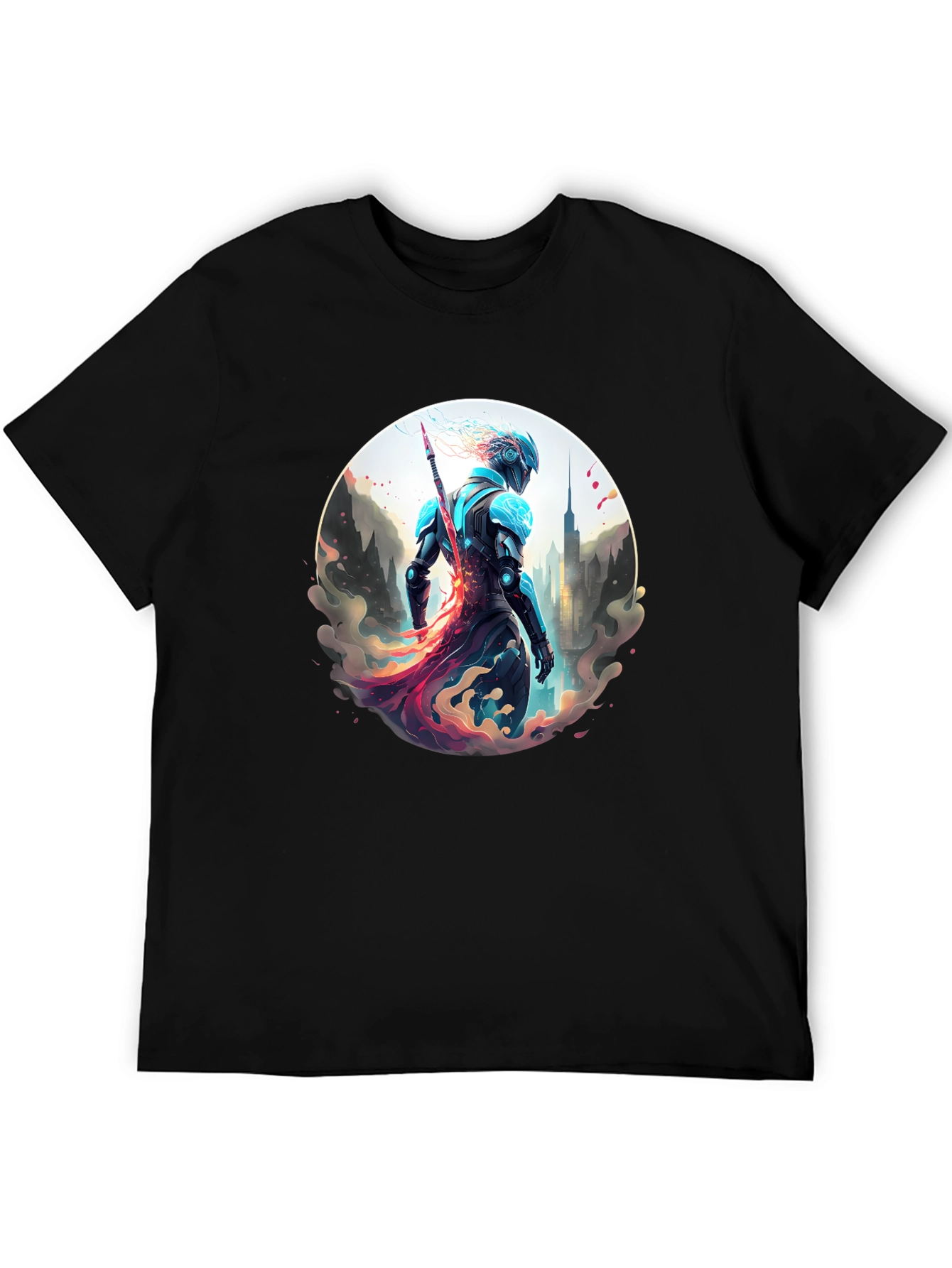 Black Sci-Fi Warrior T-Shirt - Urban Protector Design view 5