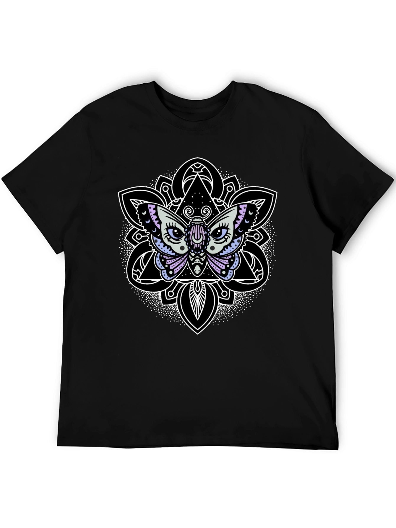 Black Moth Mandala Graphic Tee - Black Cotton T-Shirt view 5