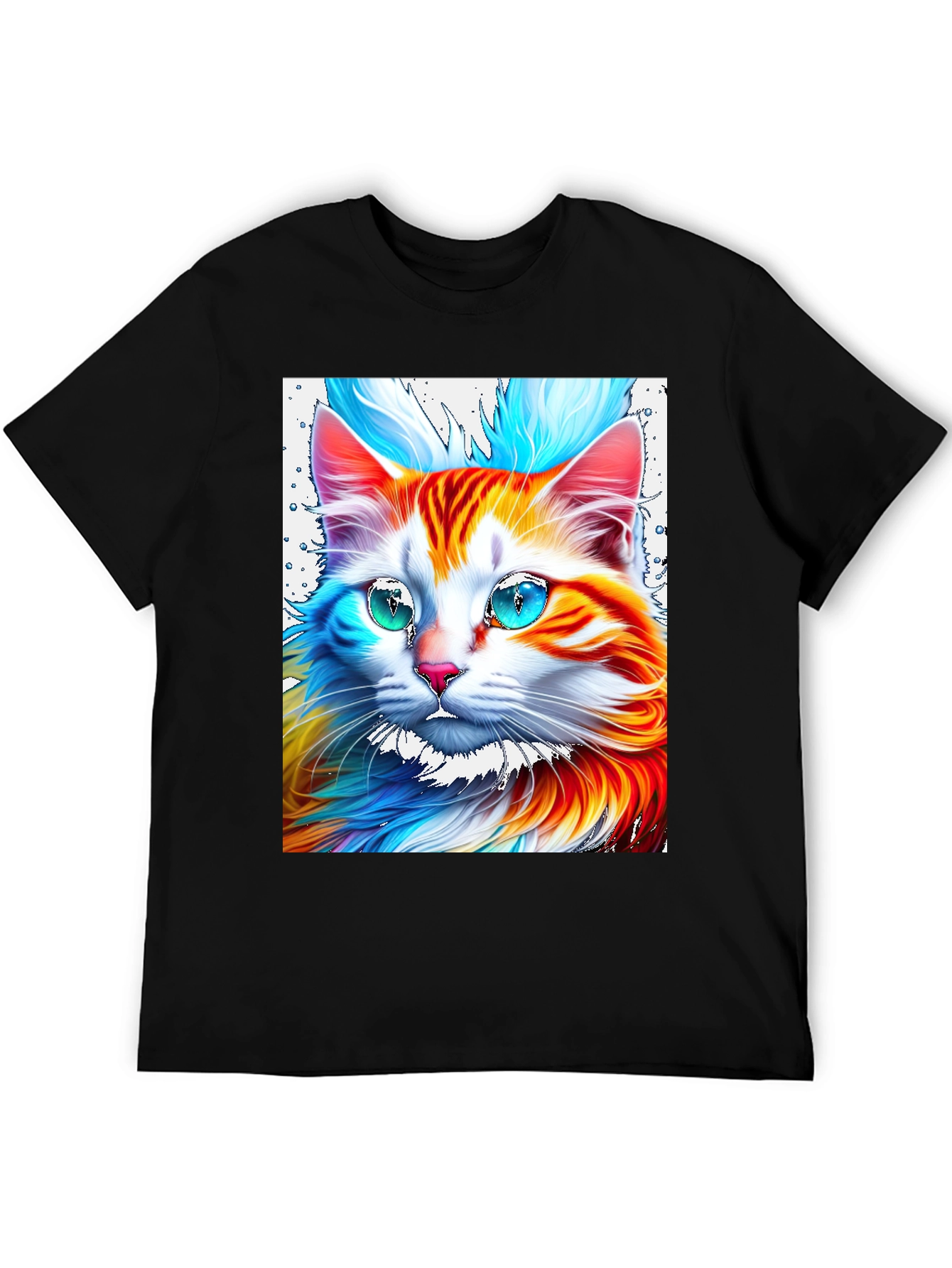 Black Vibrant Cat Graphic Tee - Stylish Men's Black T-Shirt view 5