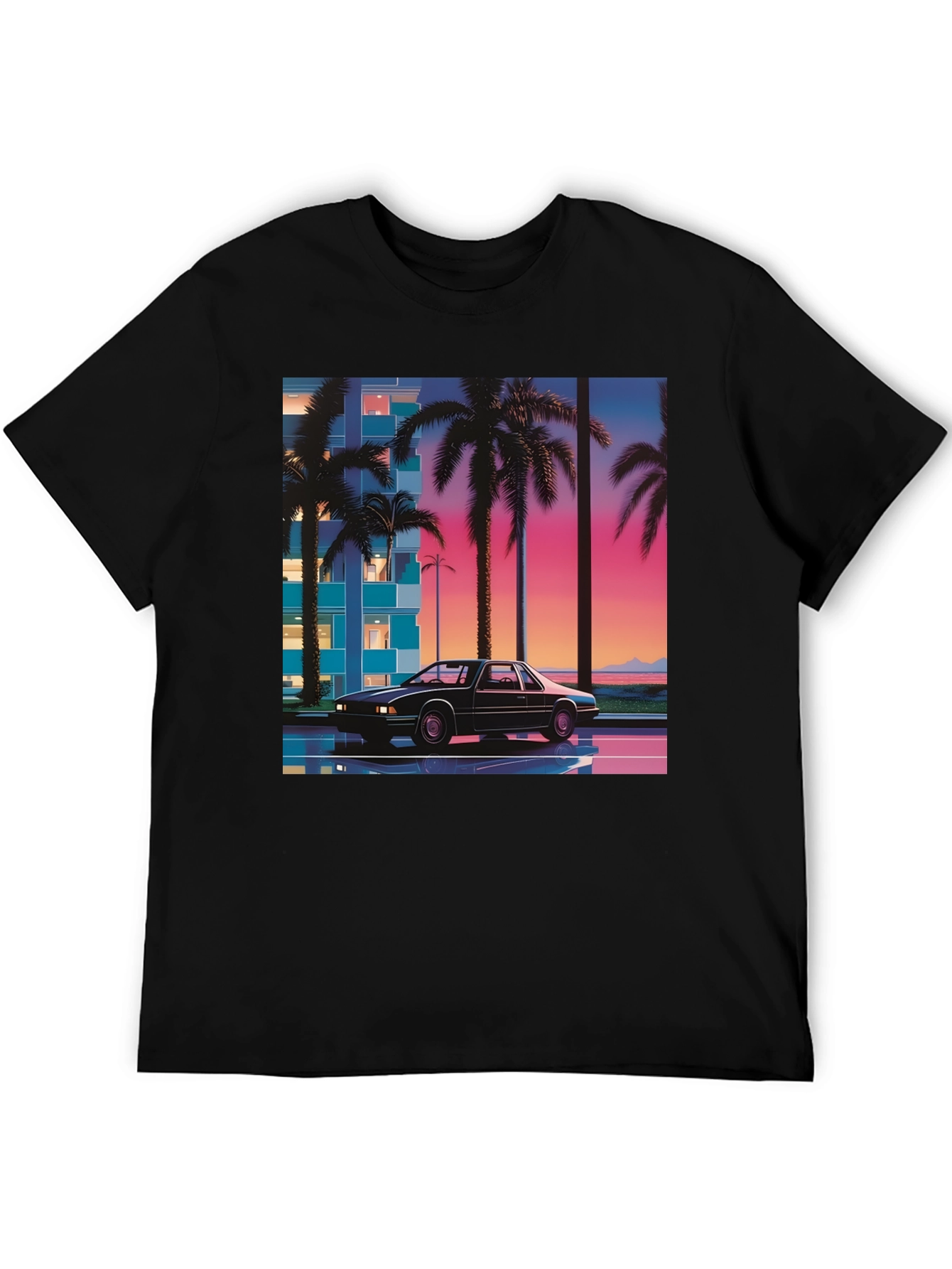 Black Retro Wave Car T-Shirt view 5