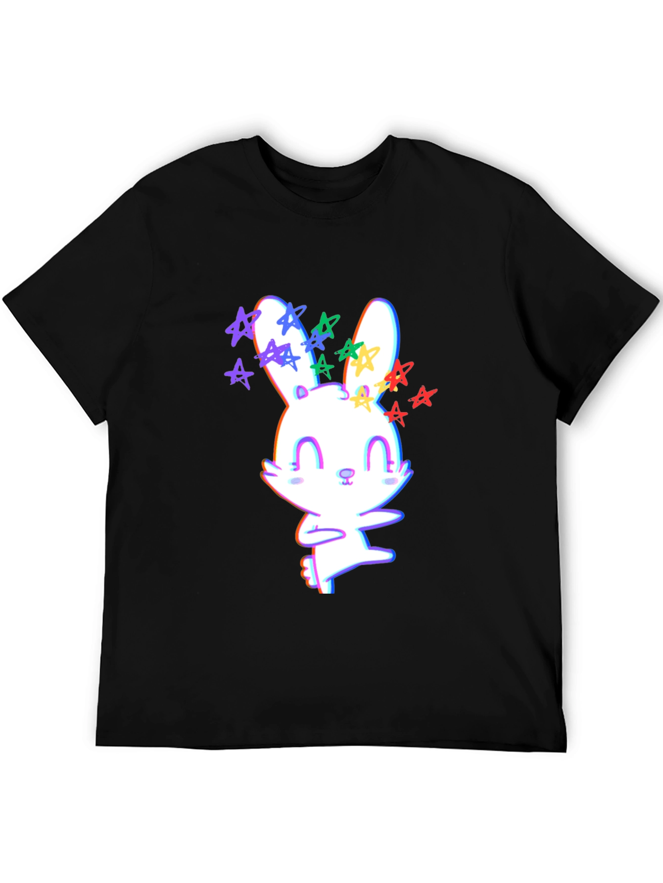 Black Cute Bunny with Stars Graphic T-Shirt view 5
