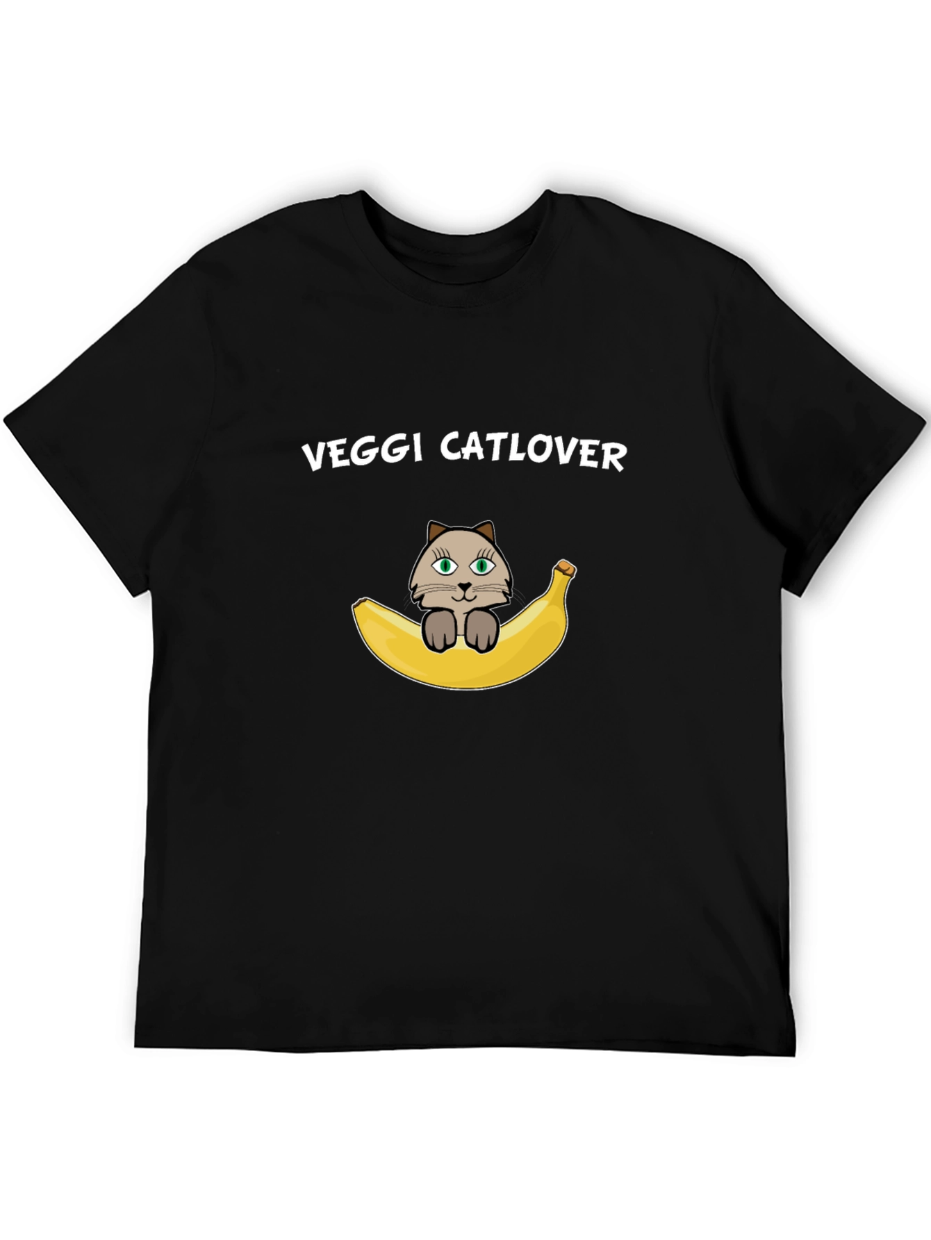 Black Veggi Catlover T-Shirt - Banana Cat view 5