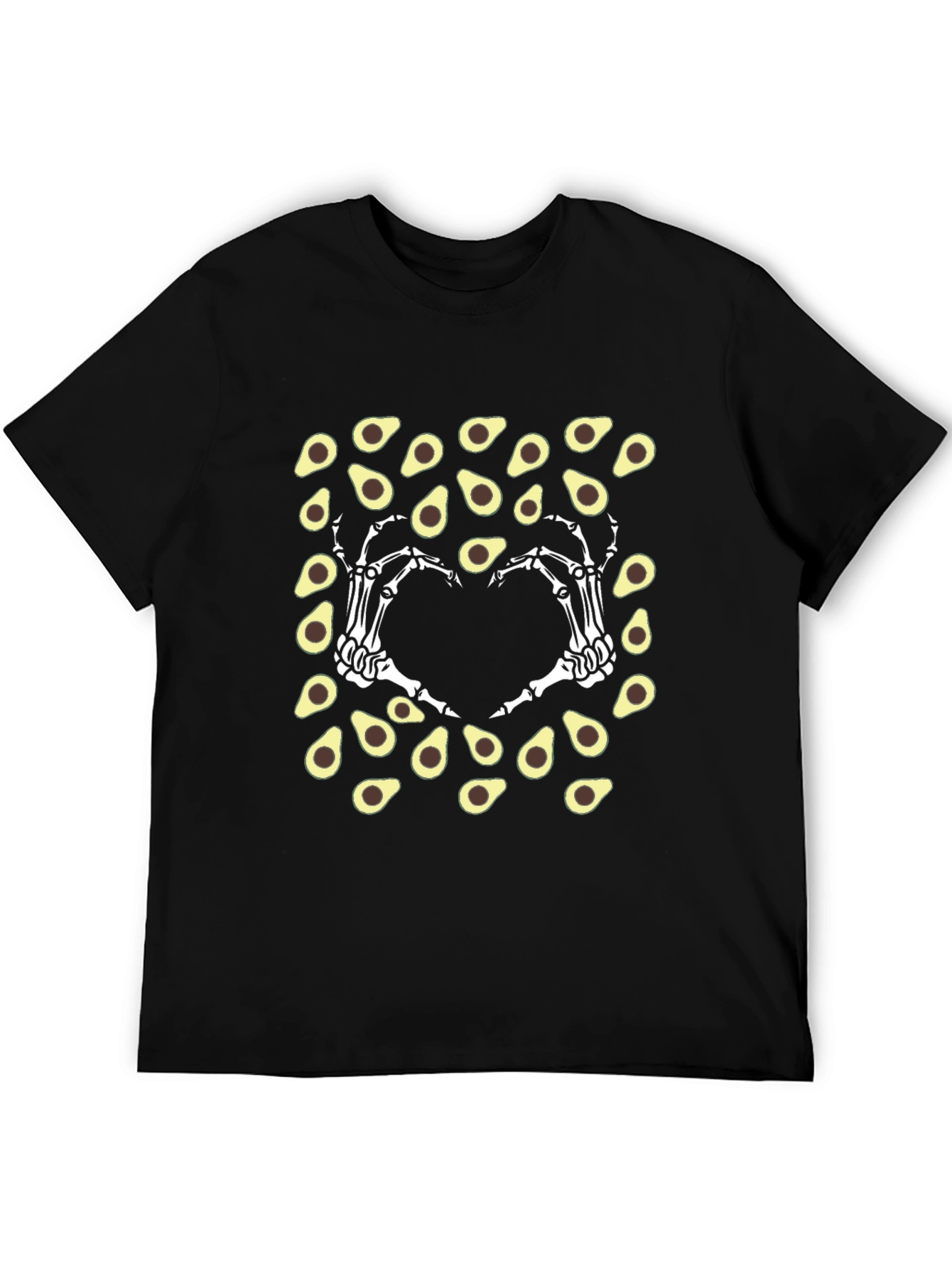 Black Avocado Skeleton Hand Heart T-Shirt view 5