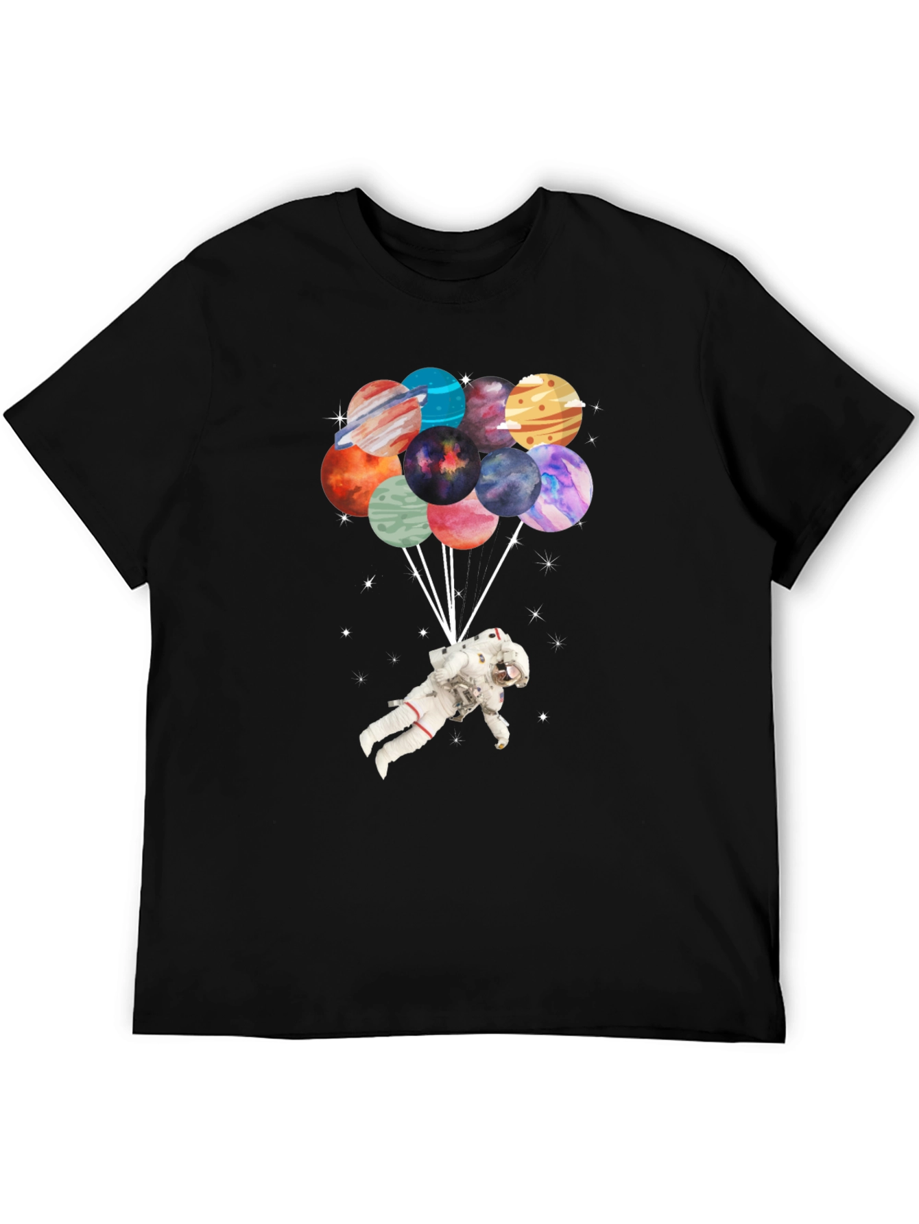 Black Astronaut Planet Balloon Graphic T-Shirt view 5