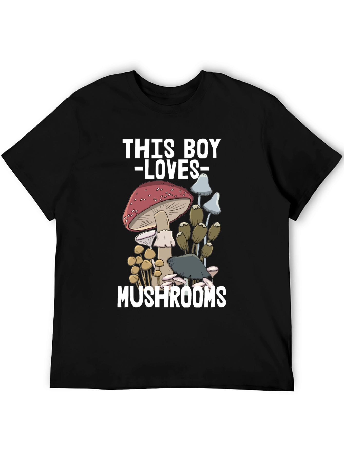 Black Mushroom Lover T-Shirt - This Boy Loves Mushrooms Graphic Tee view 5
