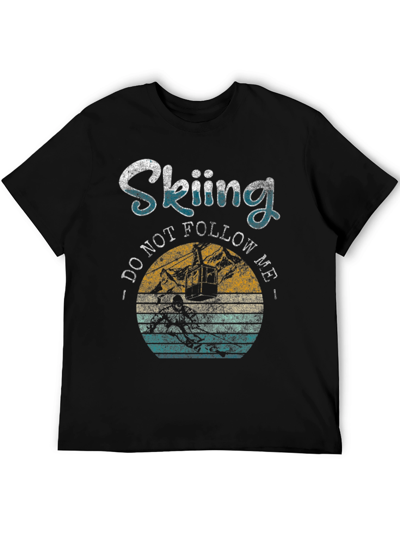 Black Skiing T-Shirt - "Do Not Follow Me" Retro Style view 5