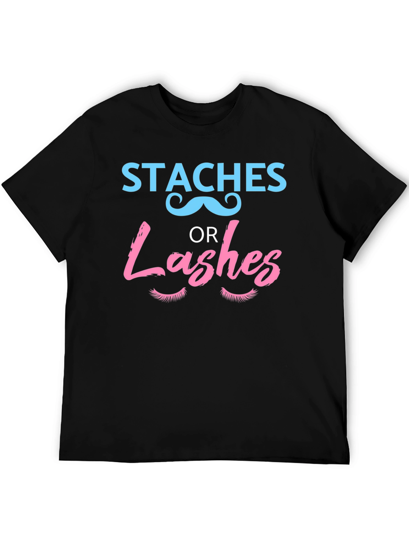Black Staches or Lashes Gender Reveal T-Shirt view 5