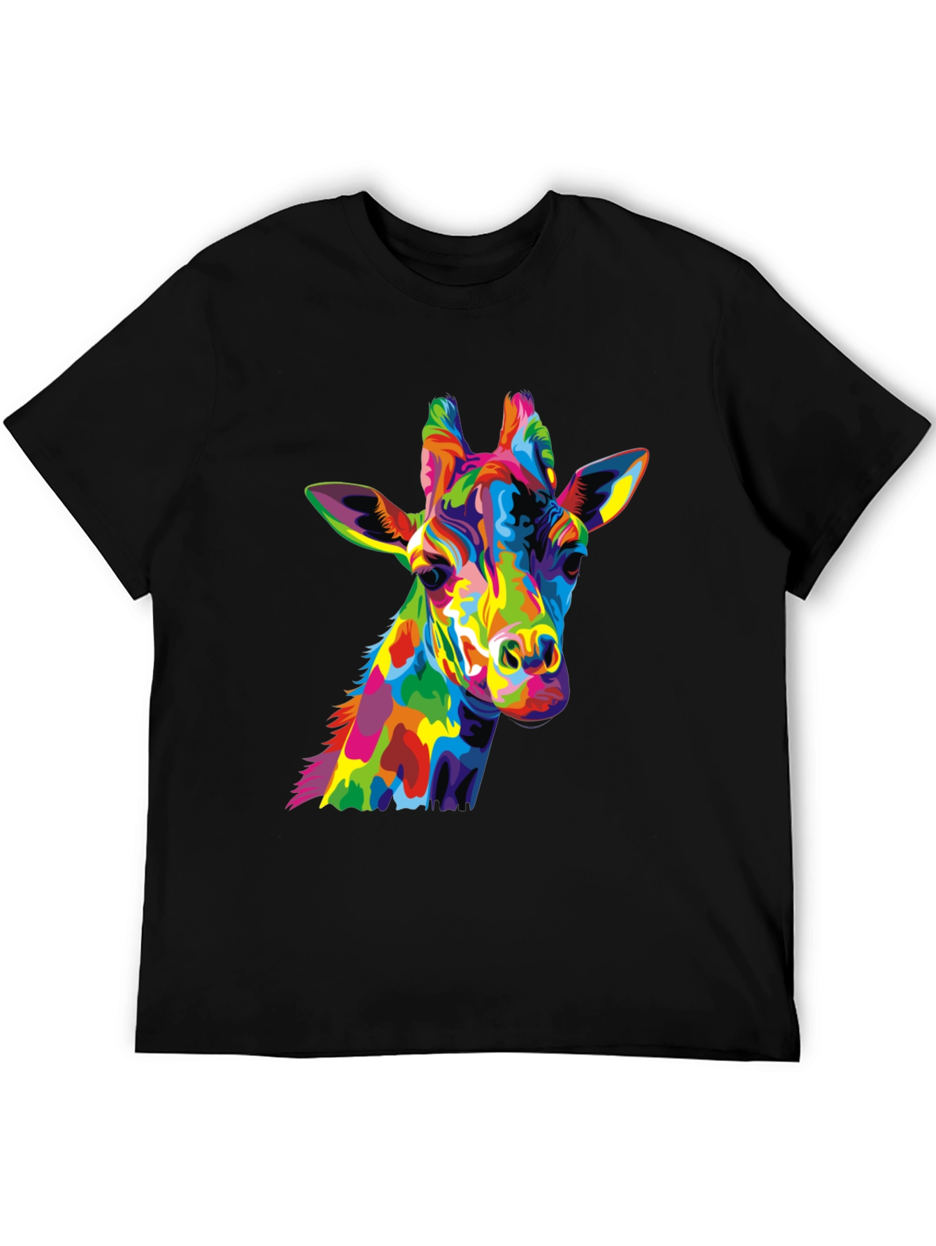 Black Colorful Giraffe Graphic Tee view 5