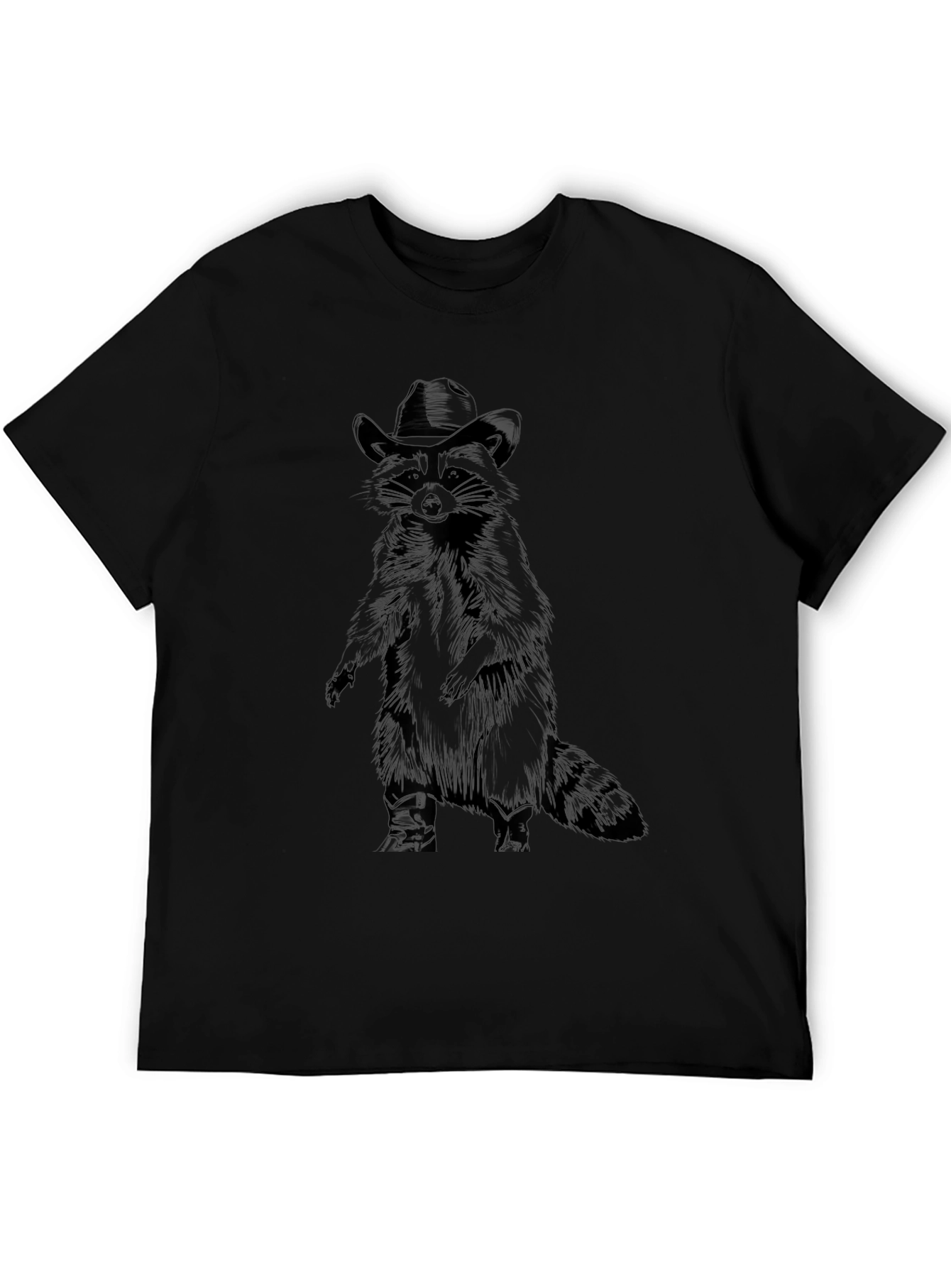 Black Raccoon Cowboy Graphic Tee - Black Cotton T-Shirt view 5