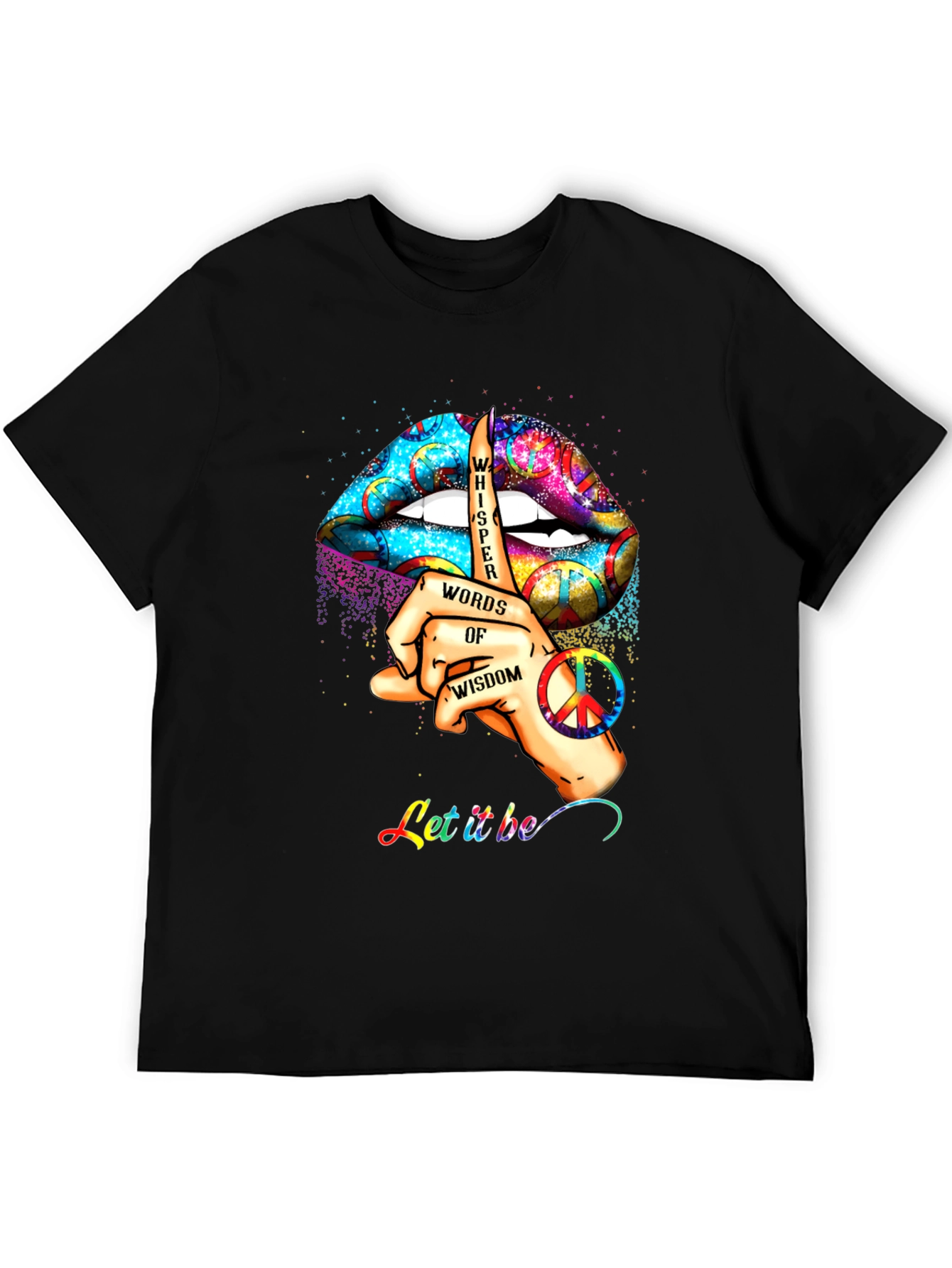 Black Colorful Lips Whisper of Wisdom Graphic T-Shirt view 5