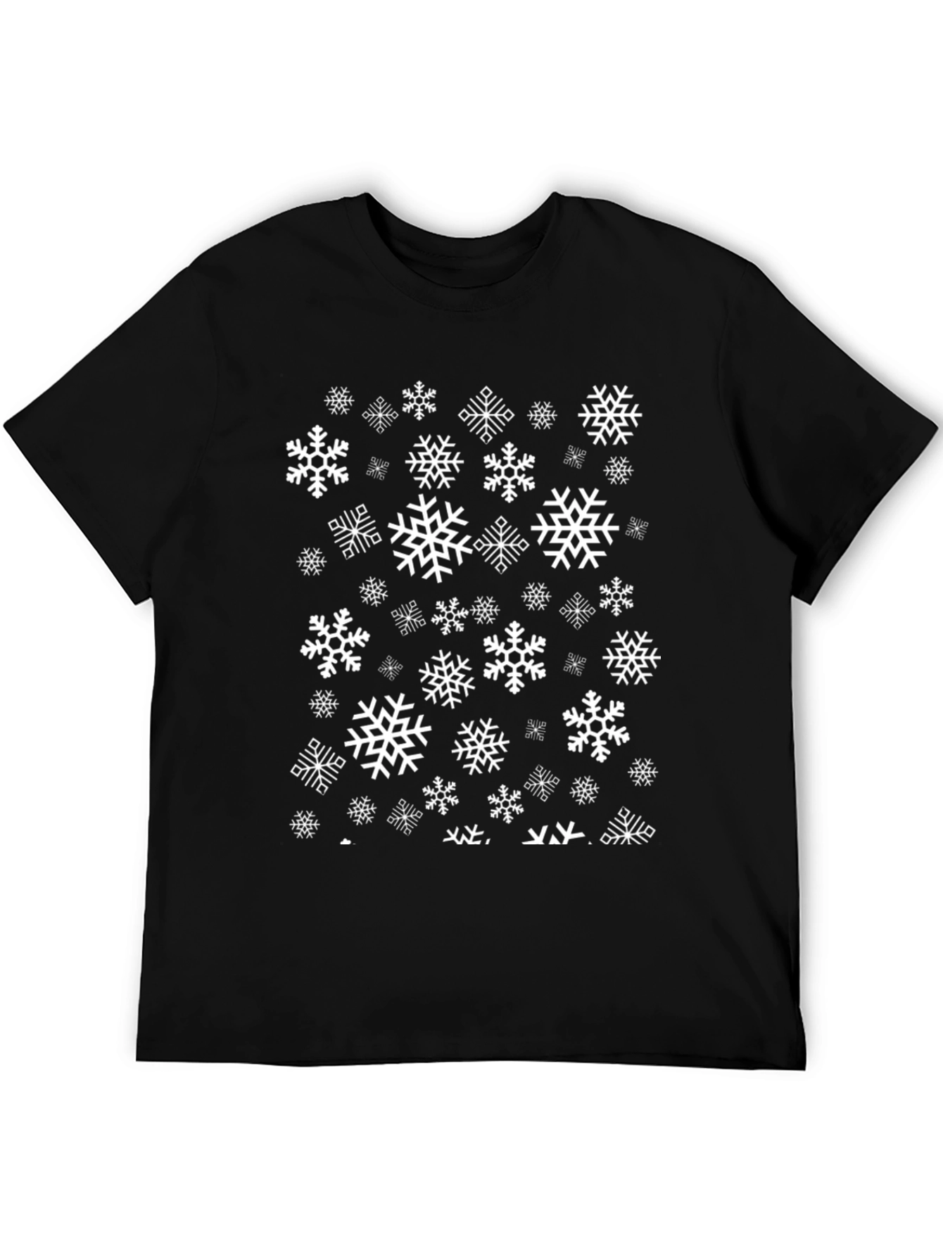 Black Snowflake Pattern Black T-Shirt view 5