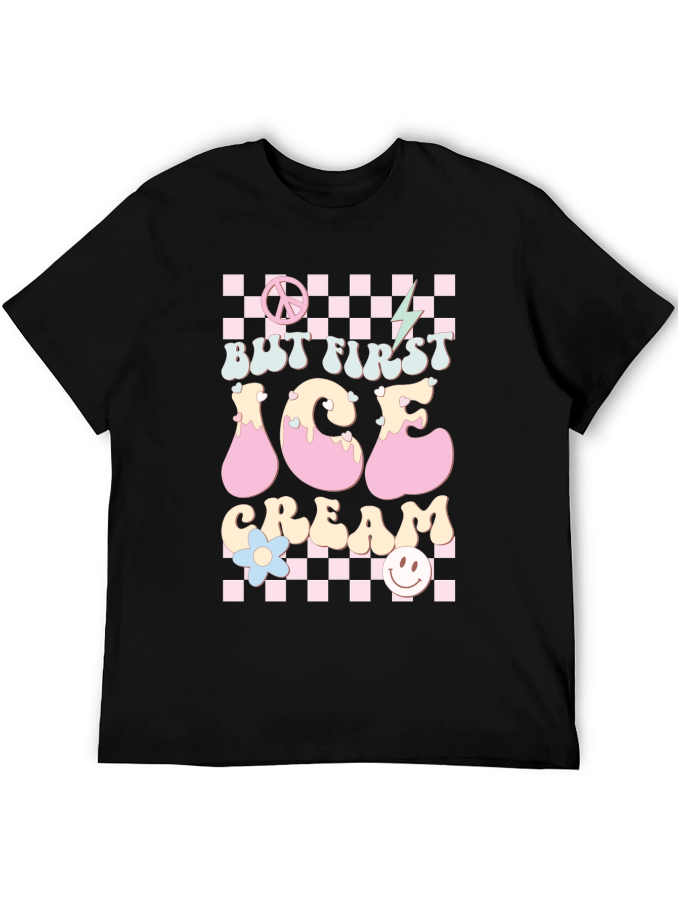 Black But First Ice Cream Graphic Tee Retro Design T-Shirt view 5