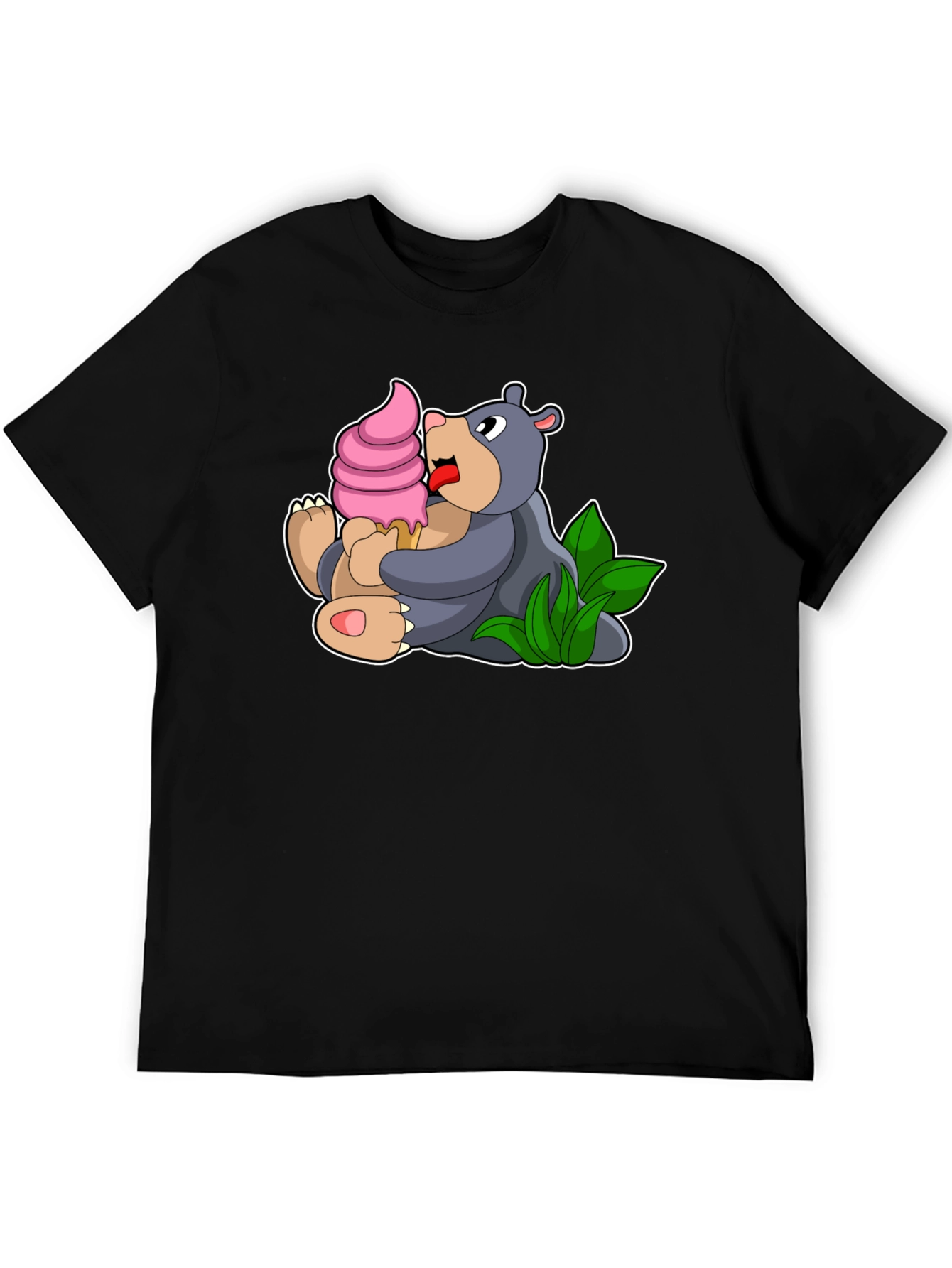 Black Cute Bear Eating Ice Cream Black T-Shirt view 5