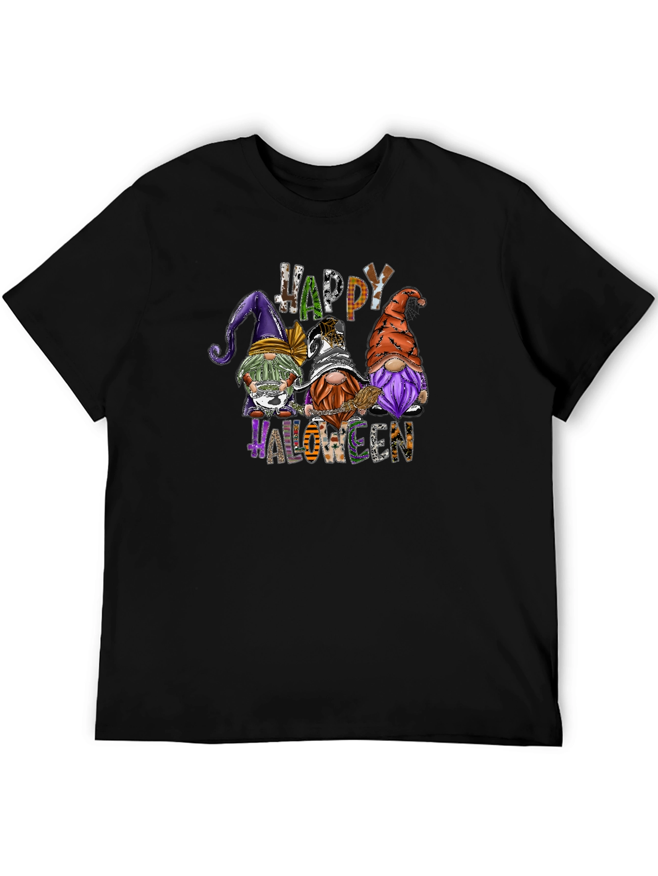 Black Happy Halloween Gnomes Black T-Shirt view 5