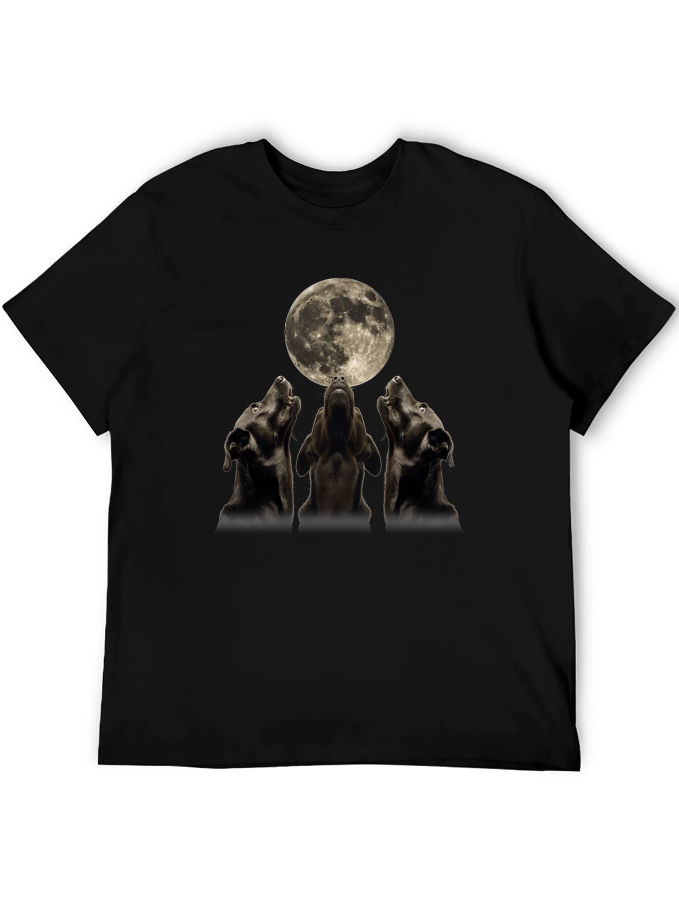 Black Three Dogs Howling at the Moon T-Shirt view 5