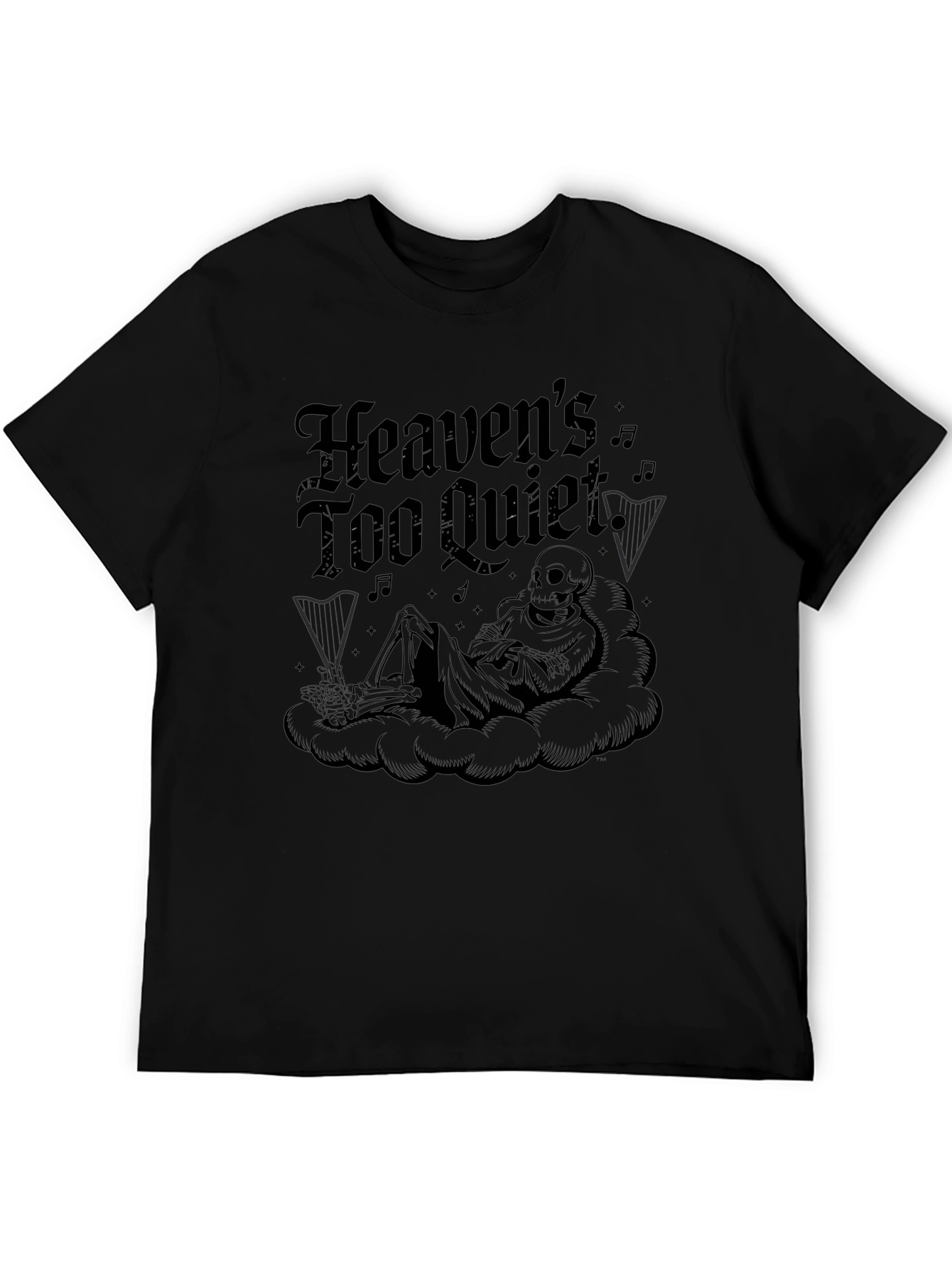 Black Heaven's Too Quiet Black Graphic T-Shirt view 5