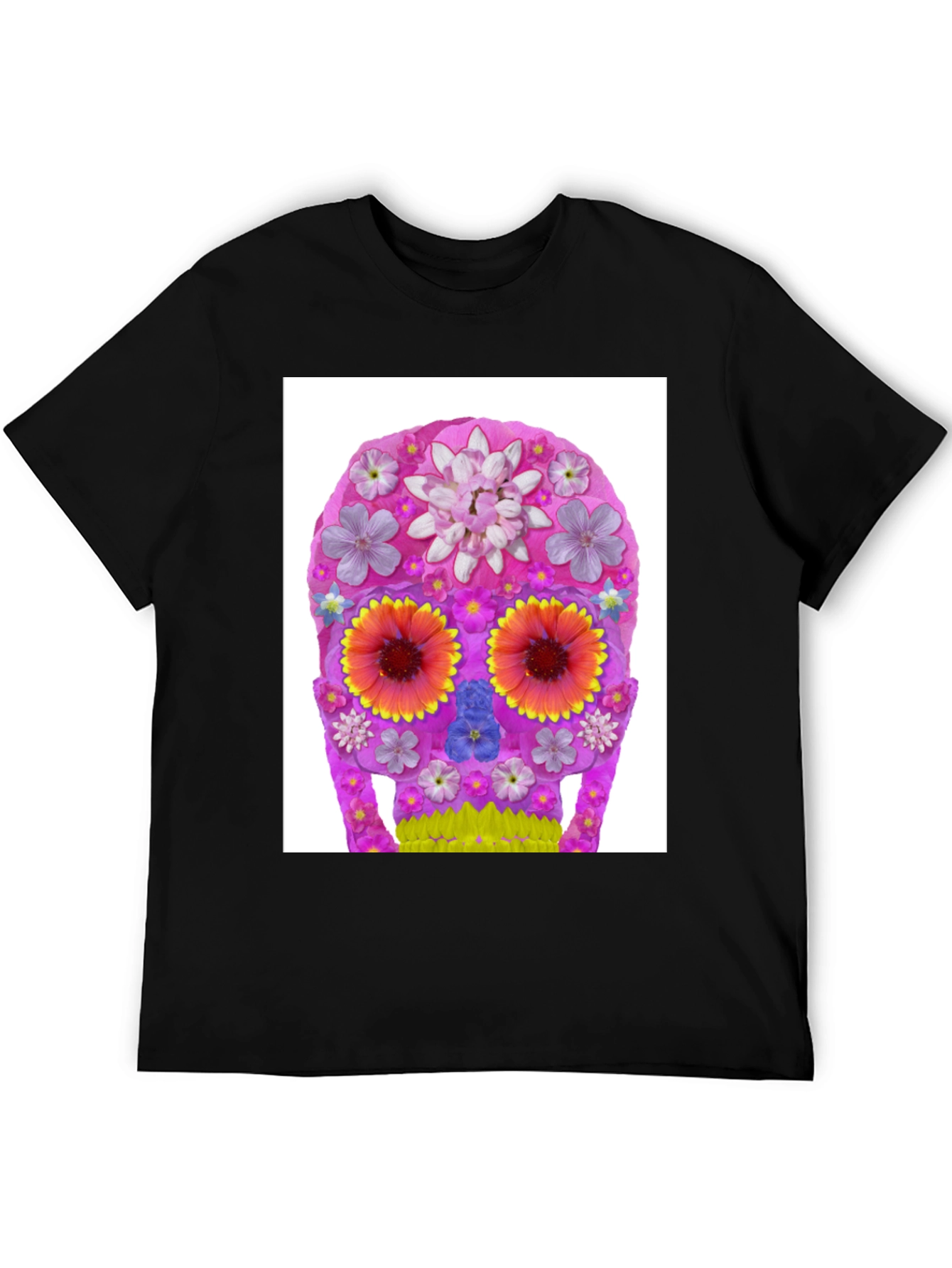 Black Floral Sugar Skull Graphic T-Shirt view 5