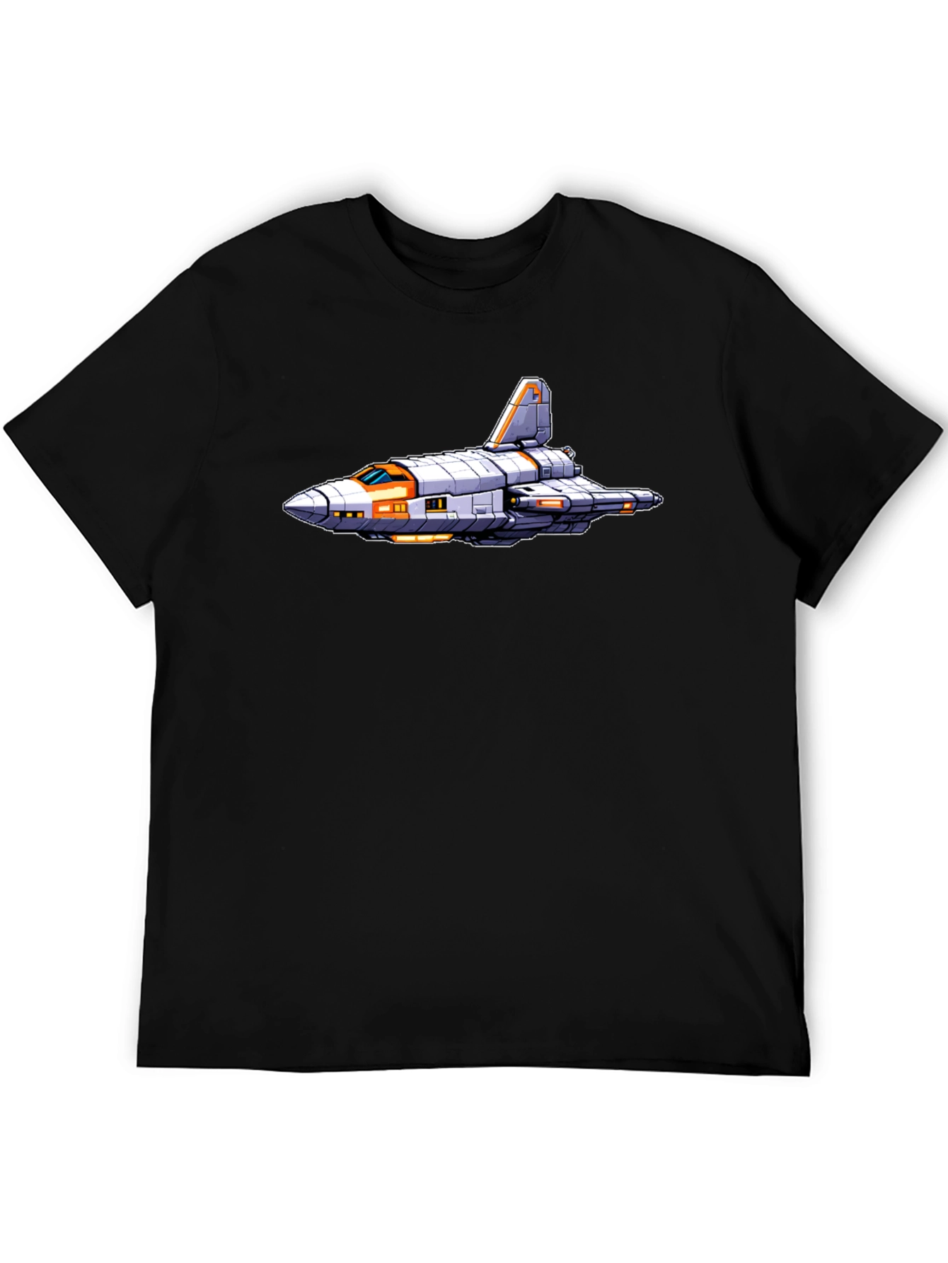 Black Retro Spaceship Graphic Tee - Black Cotton Blend view 5