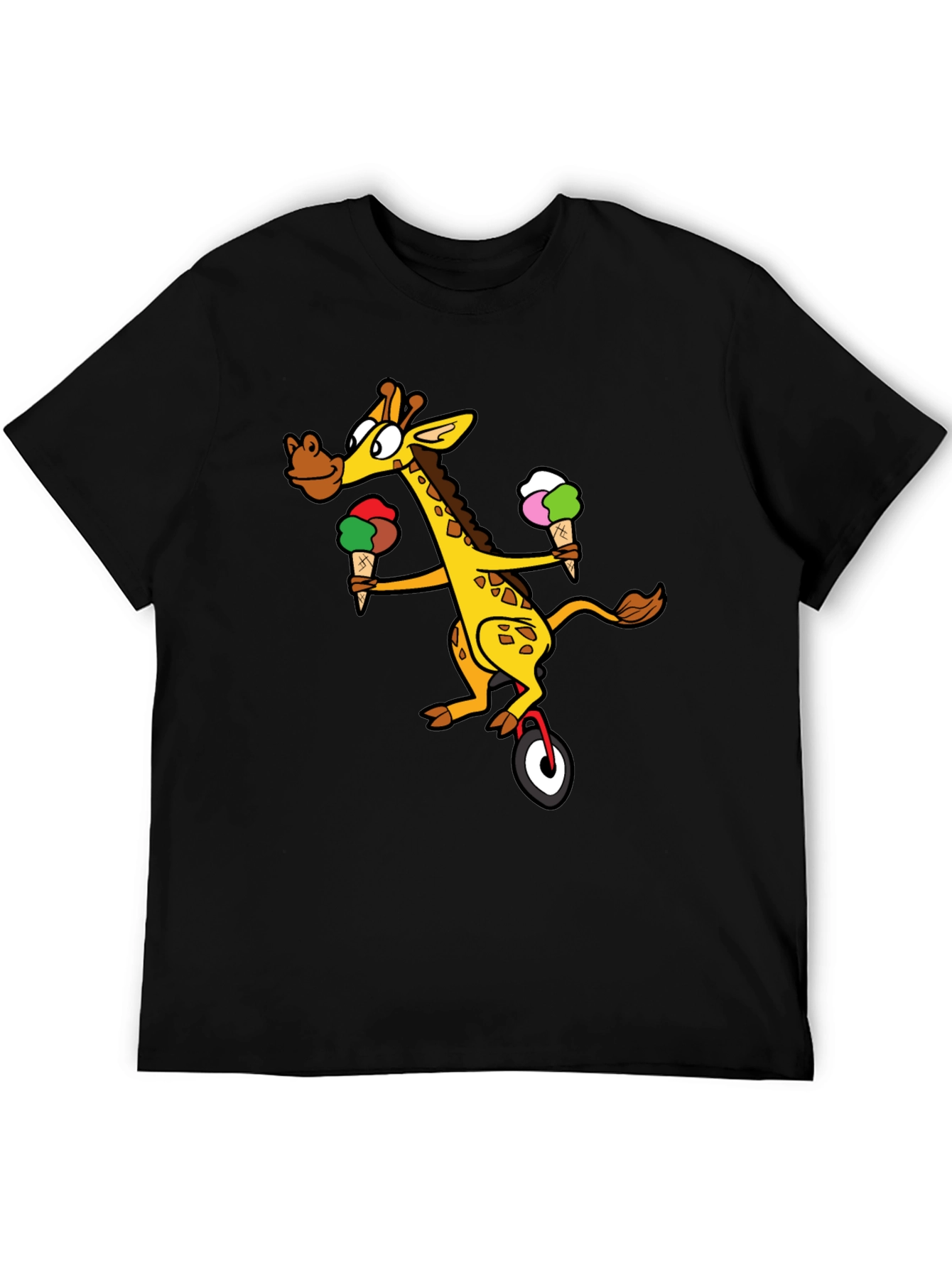 Black Giraffe Unicycle Ice Cream T-Shirt - Quirky Graphic Tee view 5