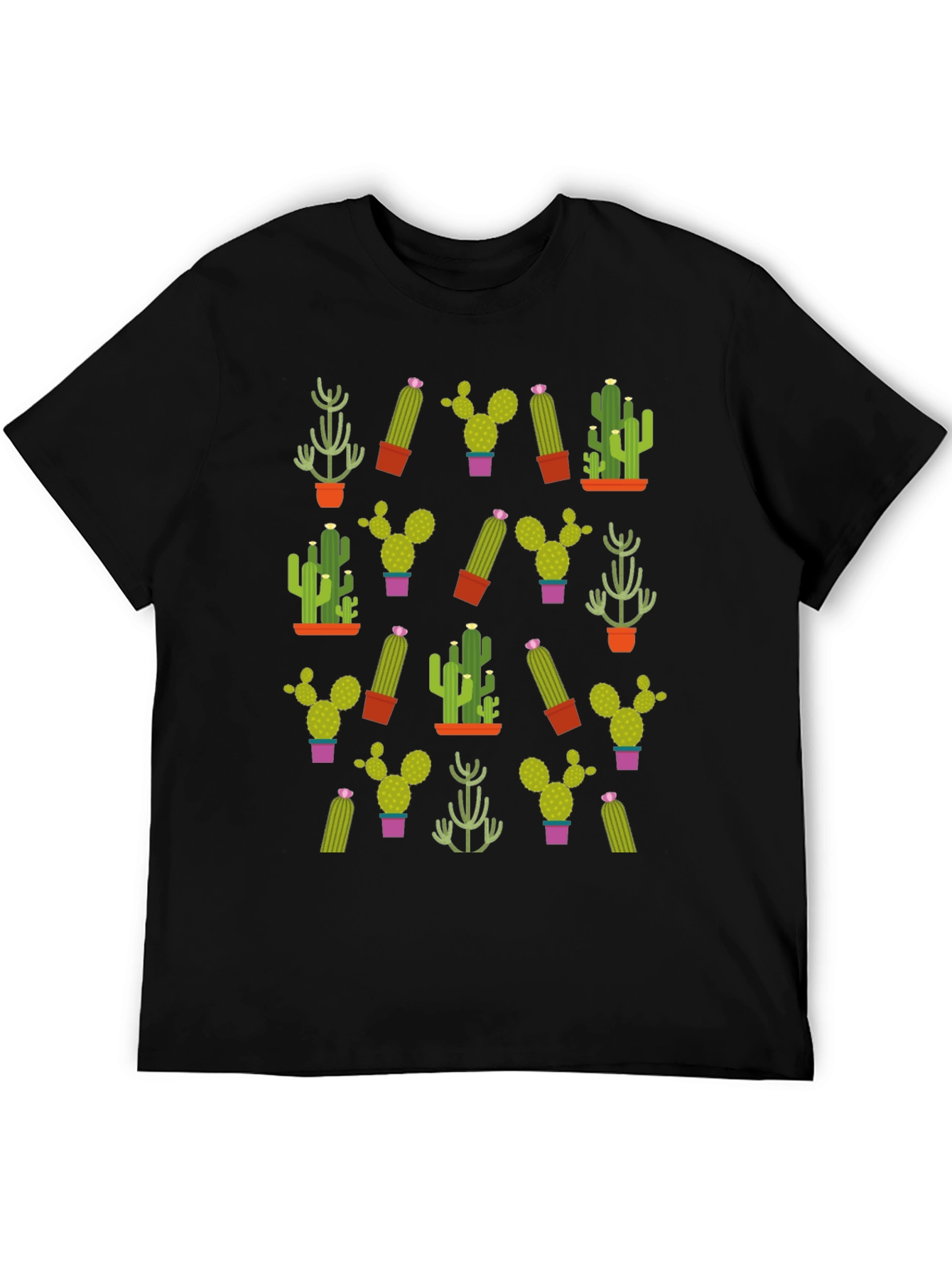 Black Cactus Pattern T-Shirt - Unique Plant Design view 5