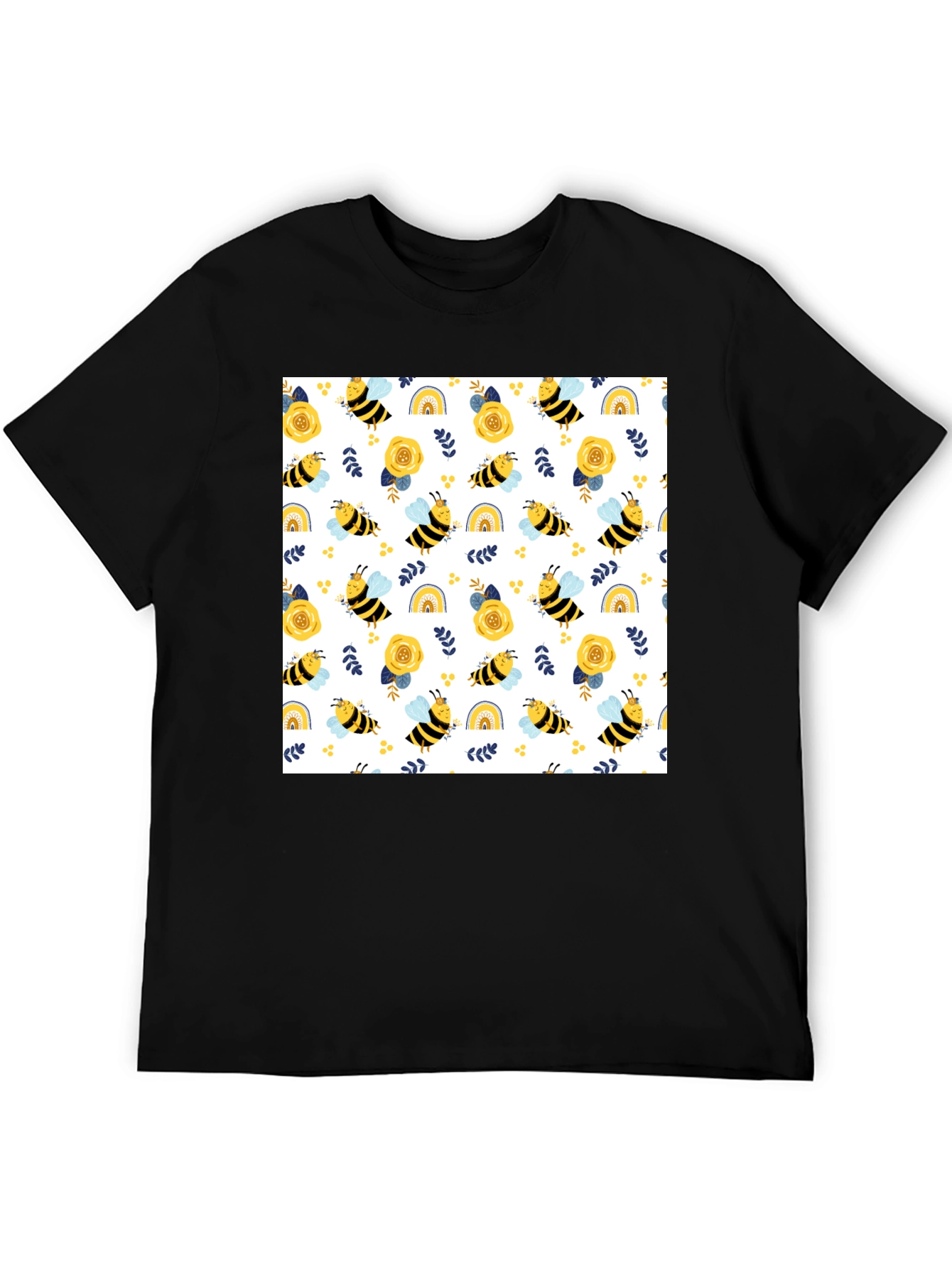 Black Honey Bee Pattern T-Shirt view 5