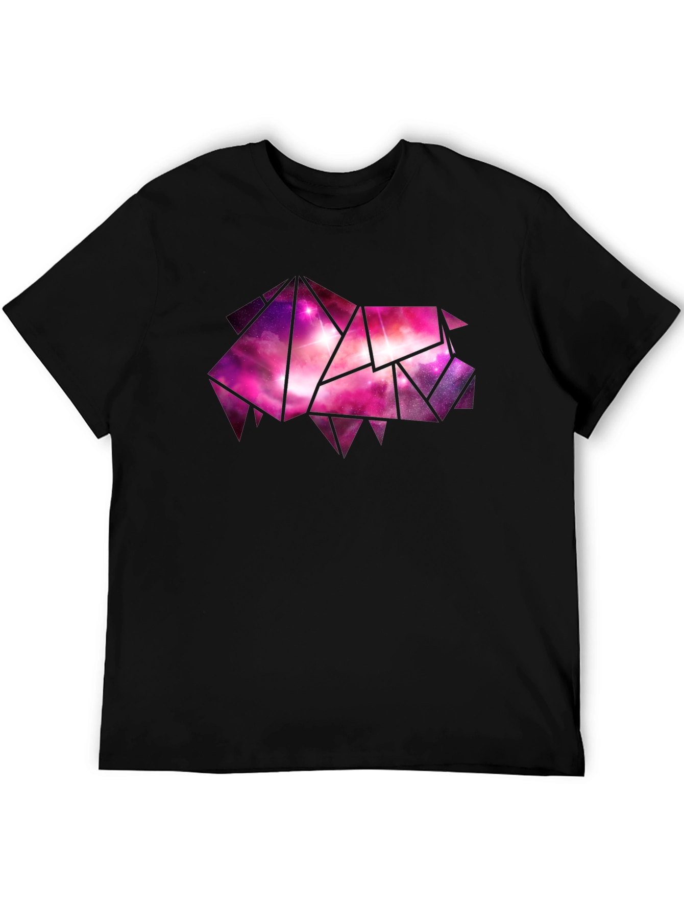 Black Geometric Galaxy Pig Tee - Stylish Black Cotton T-Shirt view 5