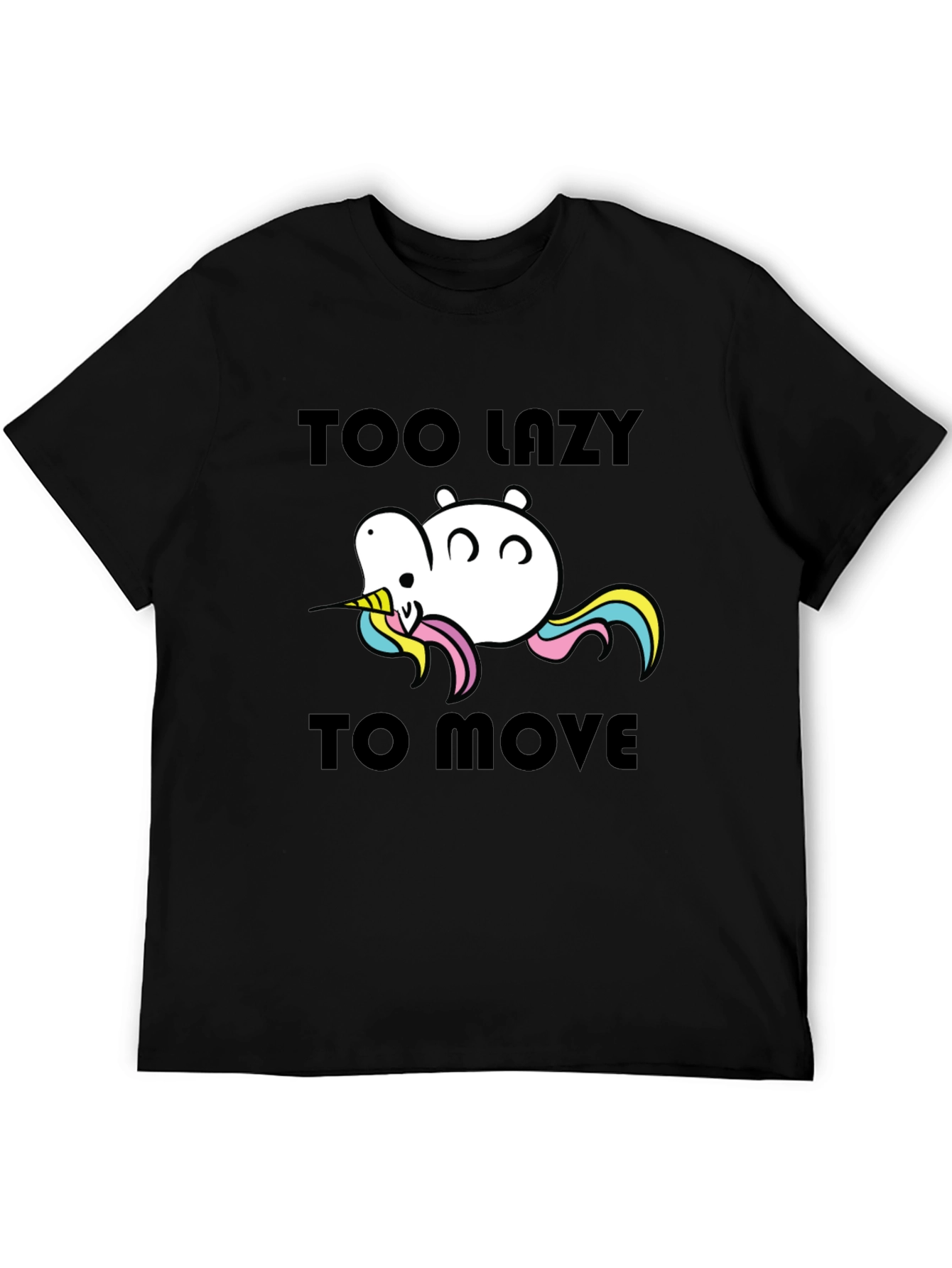 Black Too Lazy to Move Funny Unicorn T-Shirt view 5