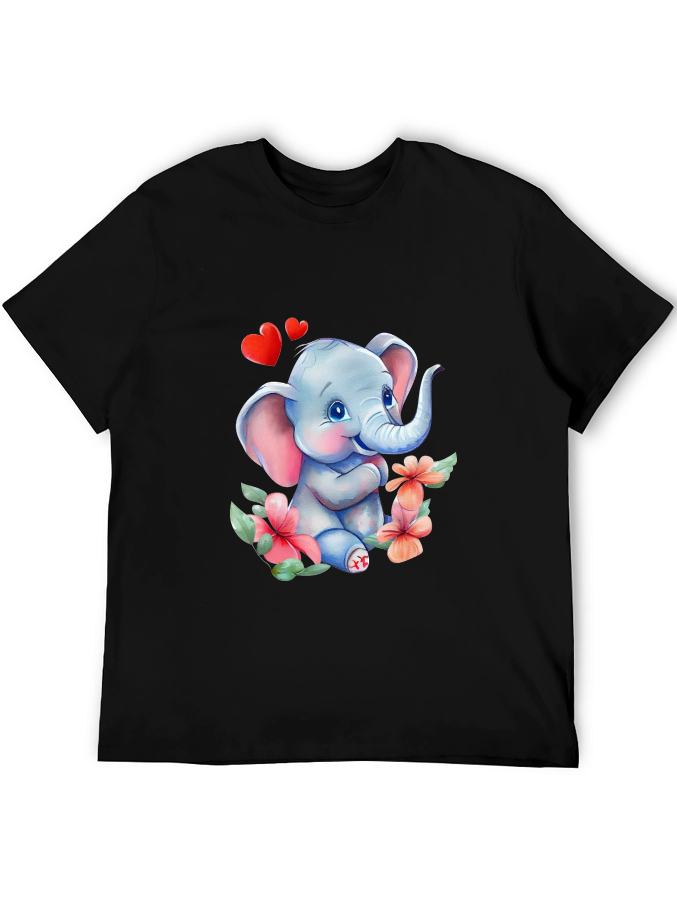 Black Cute Elephant Love Tee - Soft Cotton Blend view 5