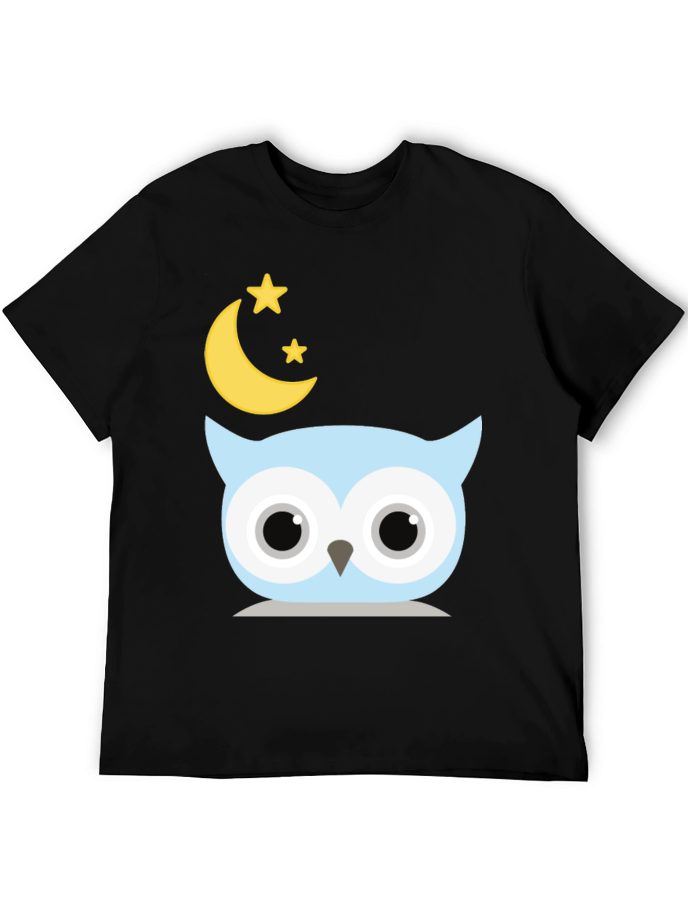 Black Cute Owl Moon Stars Graphic Black T-Shirt view 5