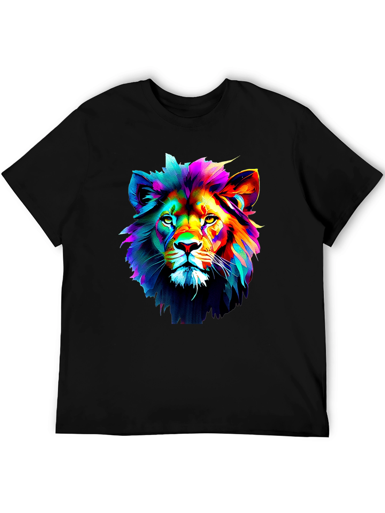 Black Vibrant Lion Graphic Black T-Shirt view 5