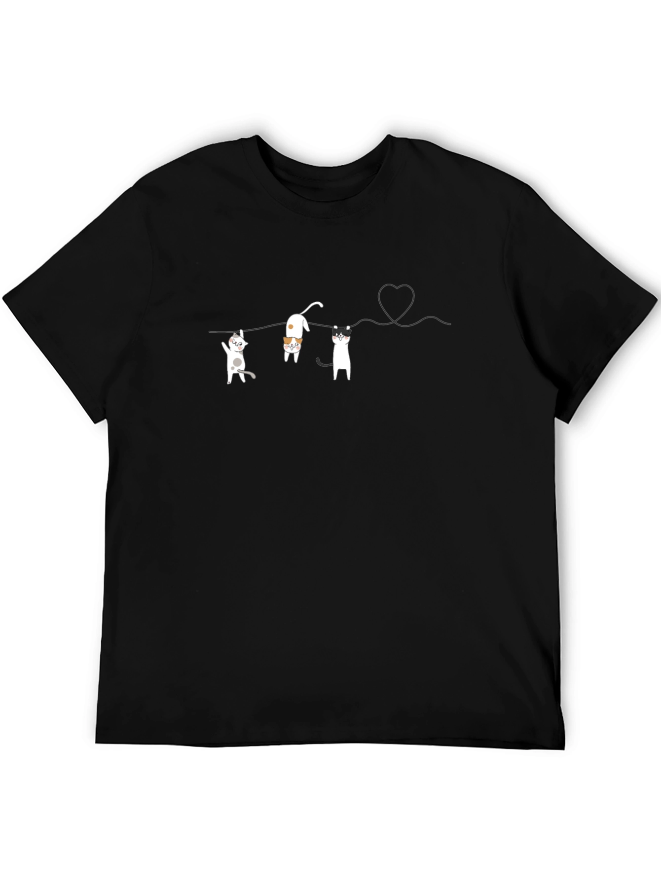 Black Playful Cats on a String T-Shirt view 5