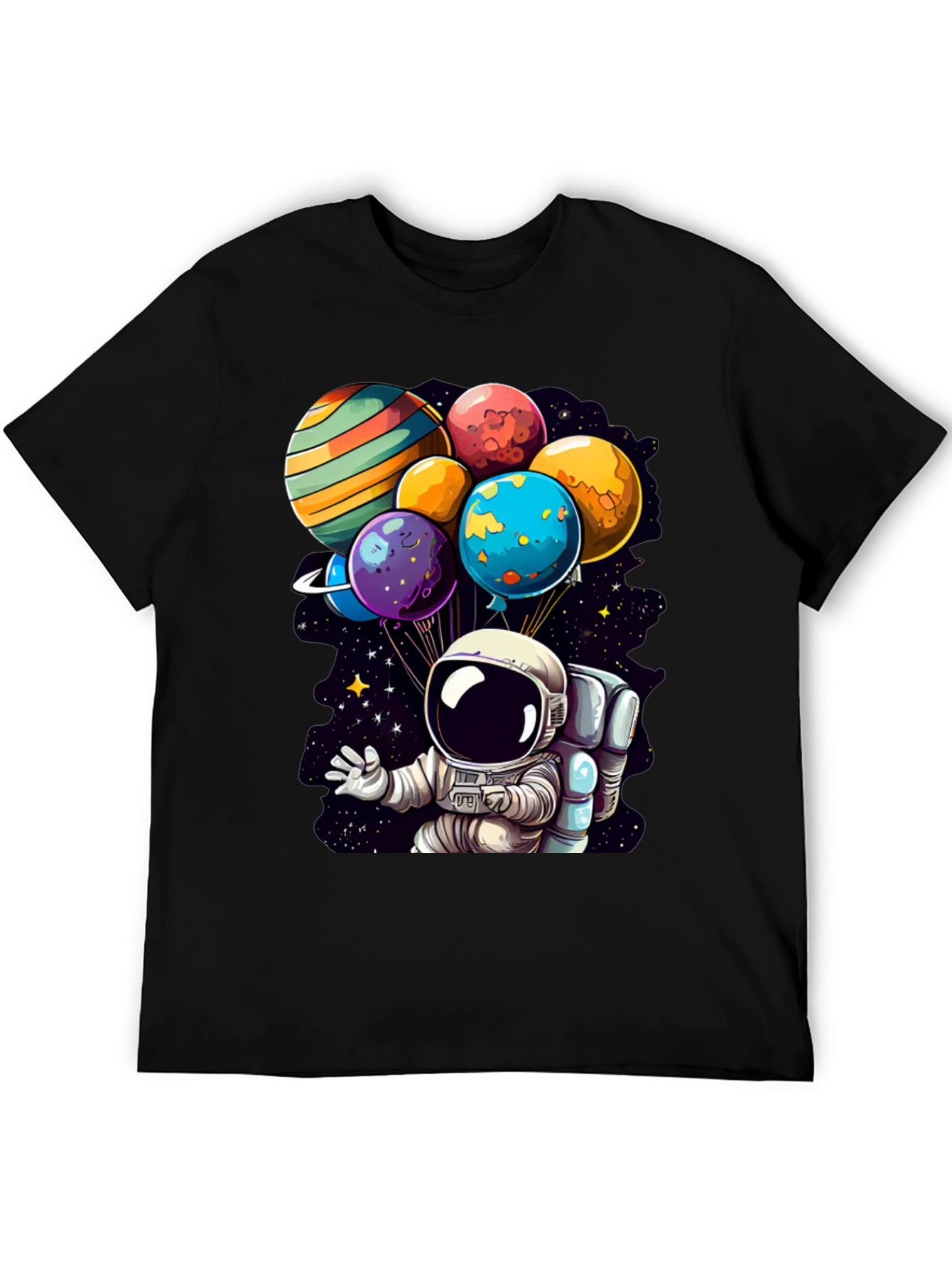 Black Astronaut Planet Balloons Graphic Tee view 5