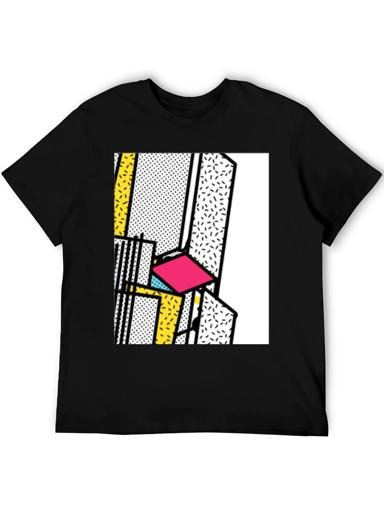 Black Retro Memphis Design Black T-Shirt view 5