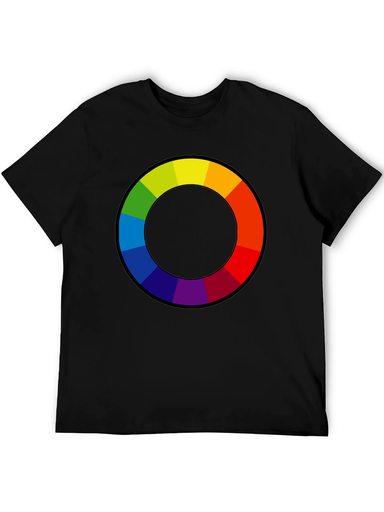 Black Vibrant Color Wheel Graphic T-Shirt view 5