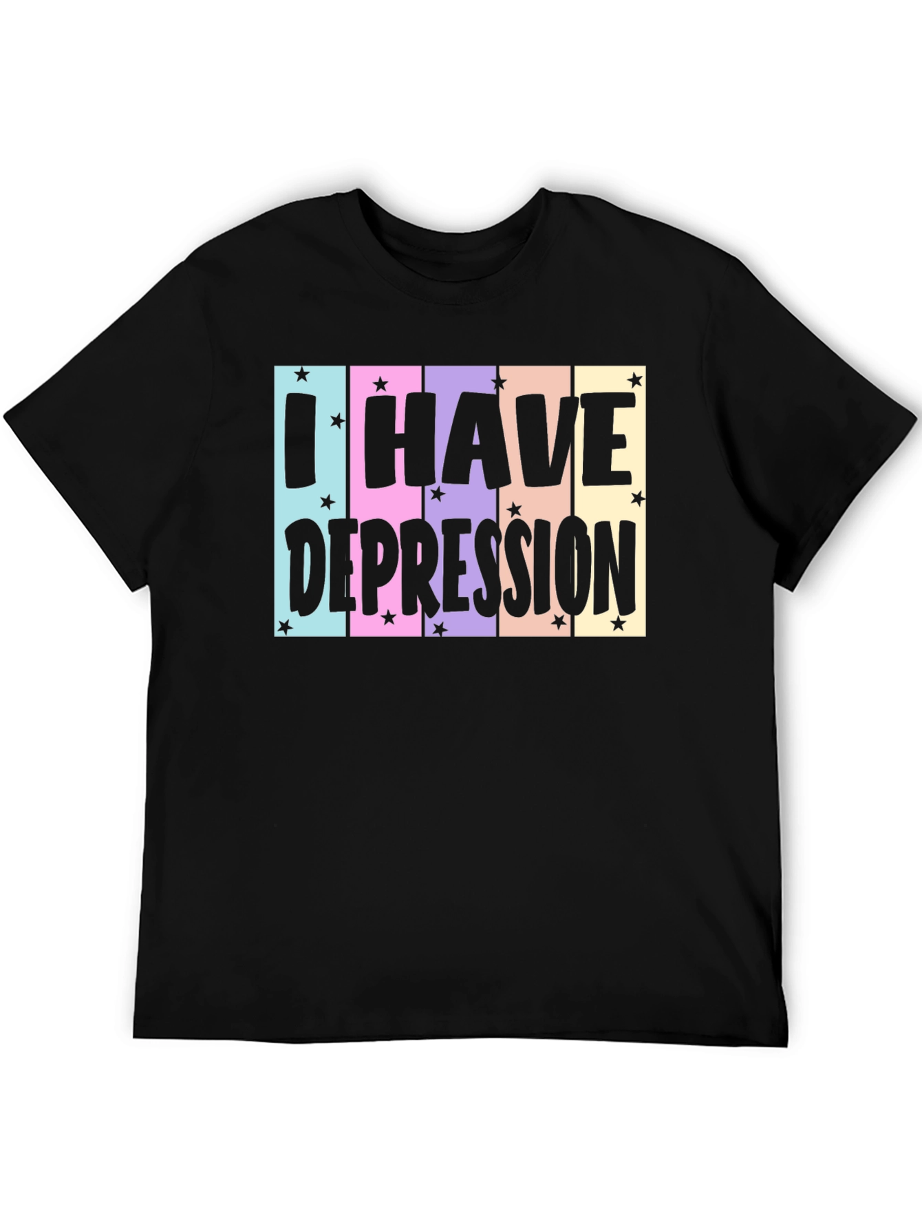 Black I Have Depression T-Shirt, Black Cotton Tee, Graphic Print view 5