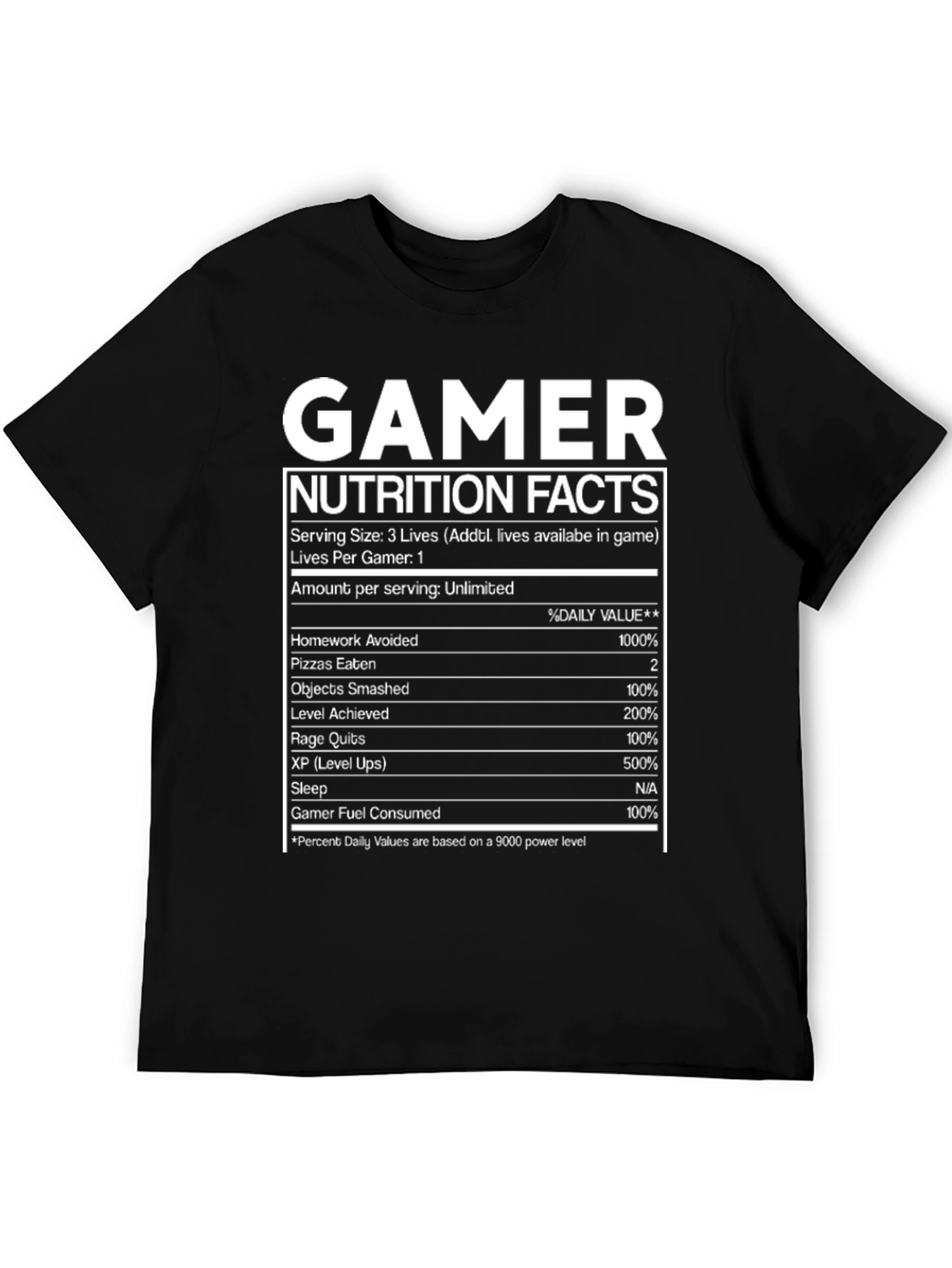 Black Gamer Nutrition Facts Black Graphic T-Shirt view 5