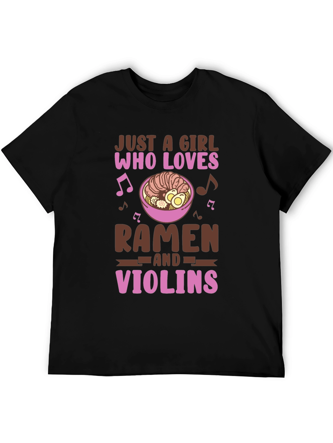 Black Ramen & Violin Lover T-Shirt - Cute Girl Design view 5