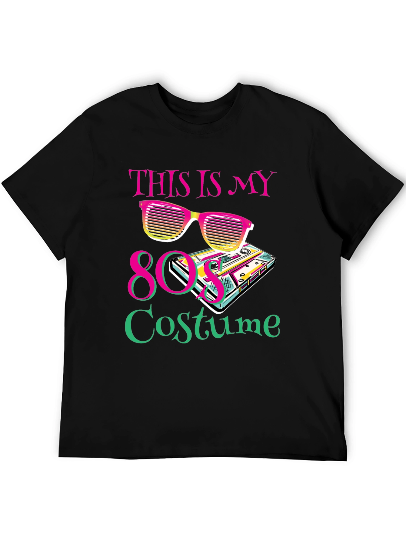 Black 80s Costume Party T-Shirt Retro Cassette Tape Sunglasses view 5